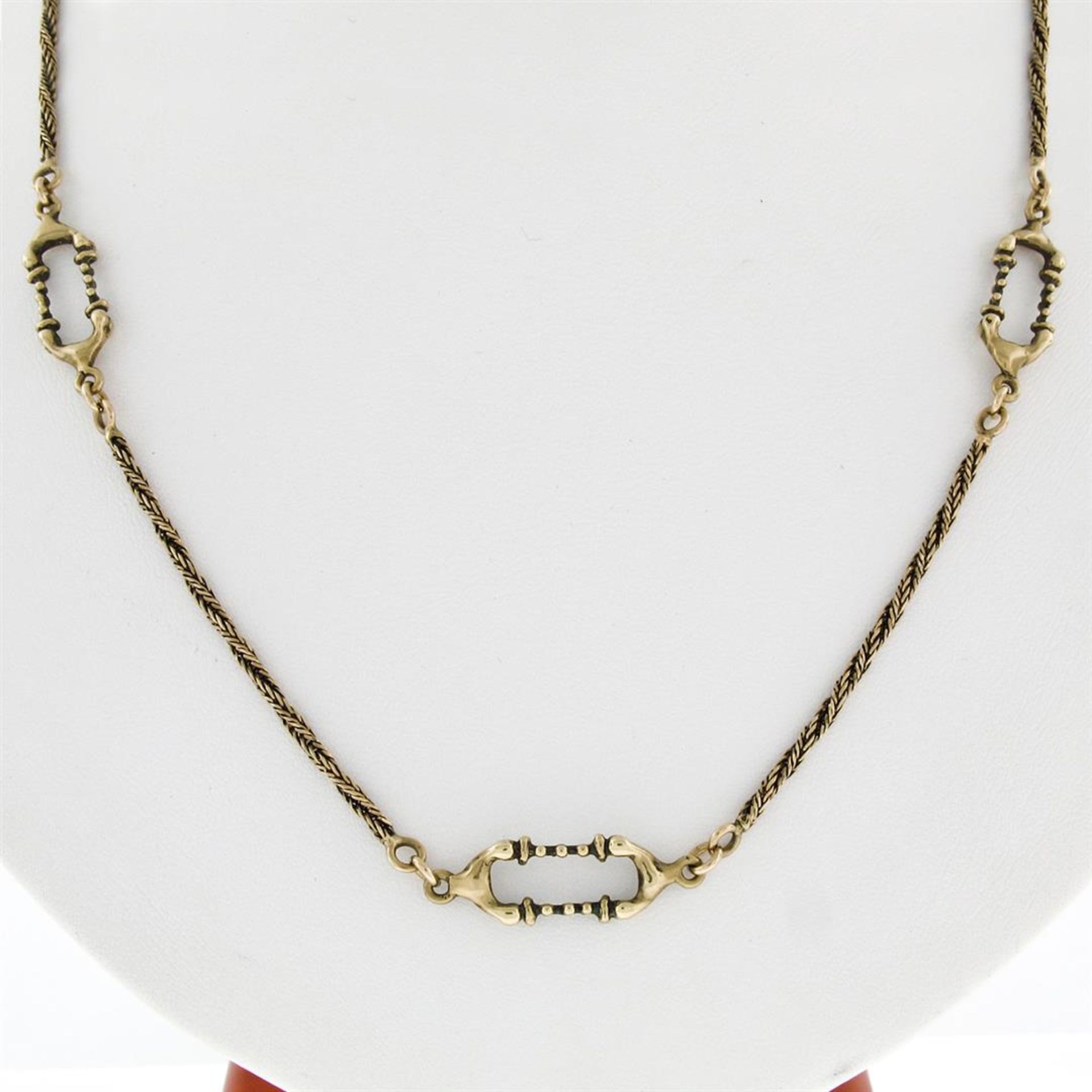 UNIQUE Vintage 18K Yellow Gold 20" Twisted & Open Bar Link Chain Necklace - Image 2 of 7