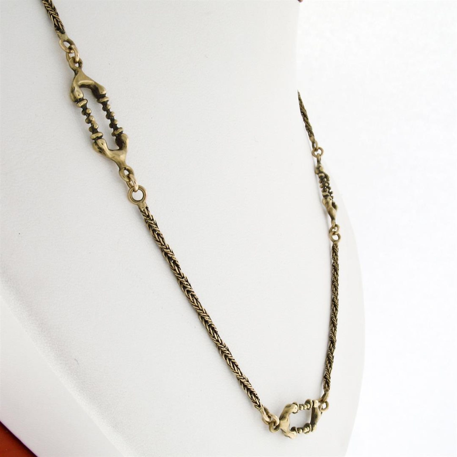 UNIQUE Vintage 18K Yellow Gold 20" Twisted & Open Bar Link Chain Necklace - Image 4 of 7