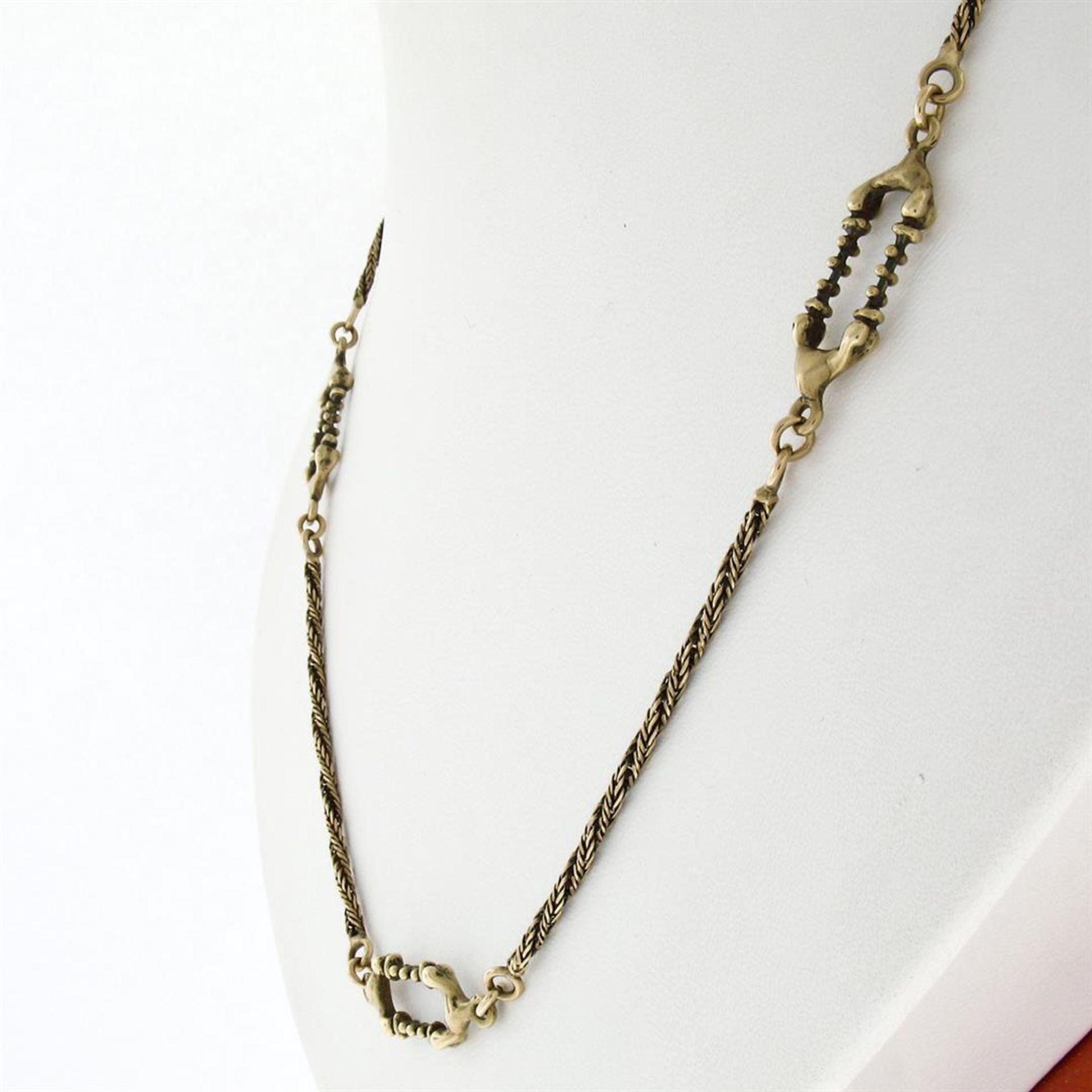 UNIQUE Vintage 18K Yellow Gold 20" Twisted & Open Bar Link Chain Necklace - Image 5 of 7