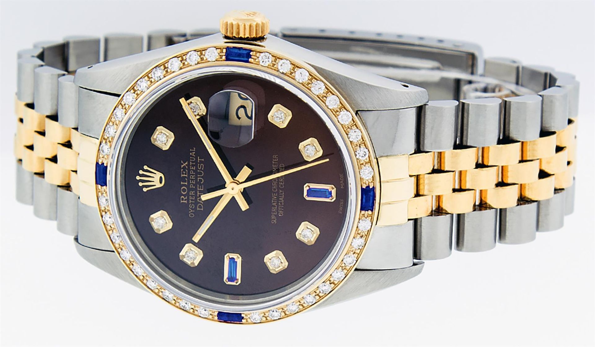 Rolex Mens 2 Tone Brown Diamond & Sapphire 36MM Oyster Perpetual Datejust - Image 9 of 9