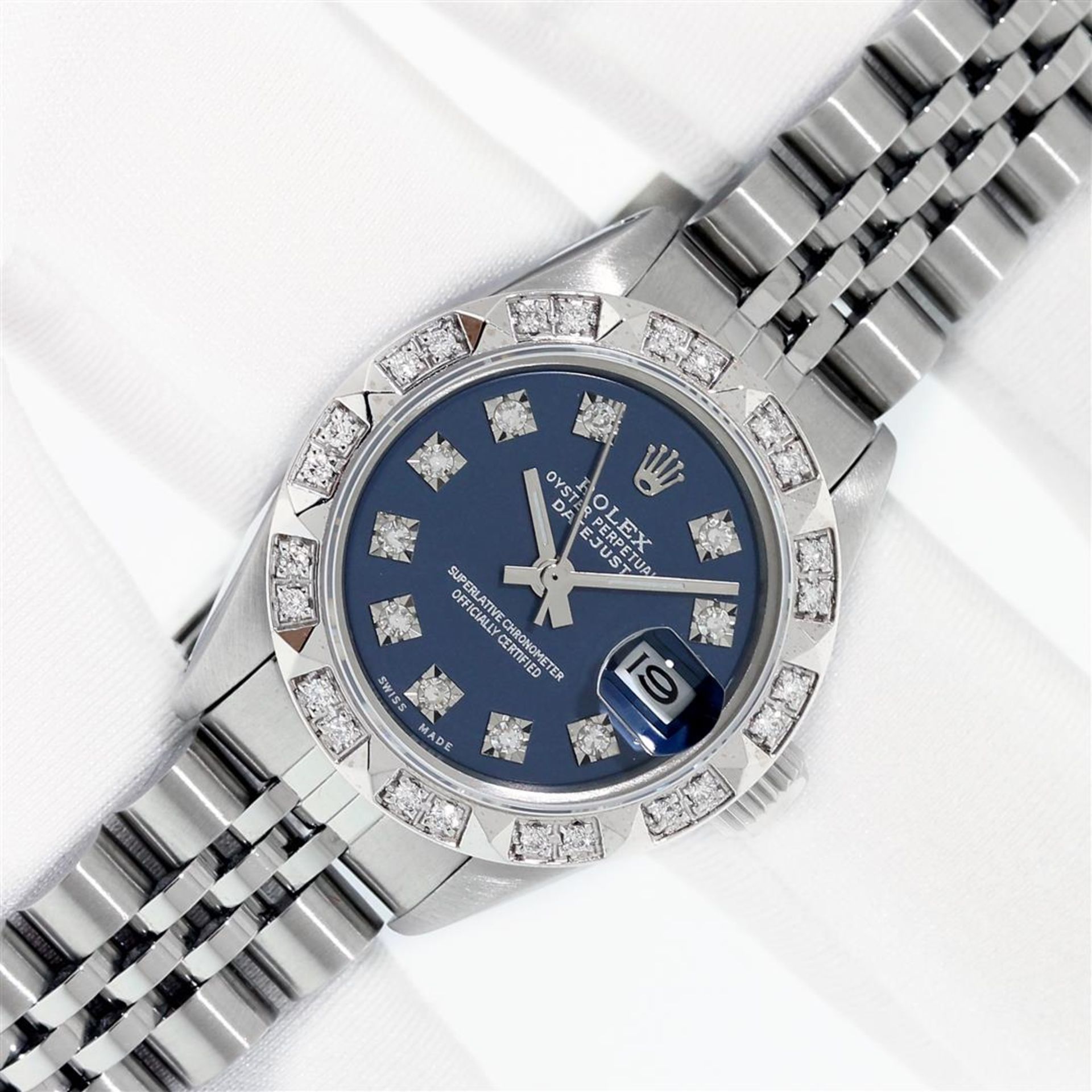 Rolex Ladies Stainless Blue Diamond Pyramid Diamond Datejust Wristwatch With Rol - Image 2 of 9