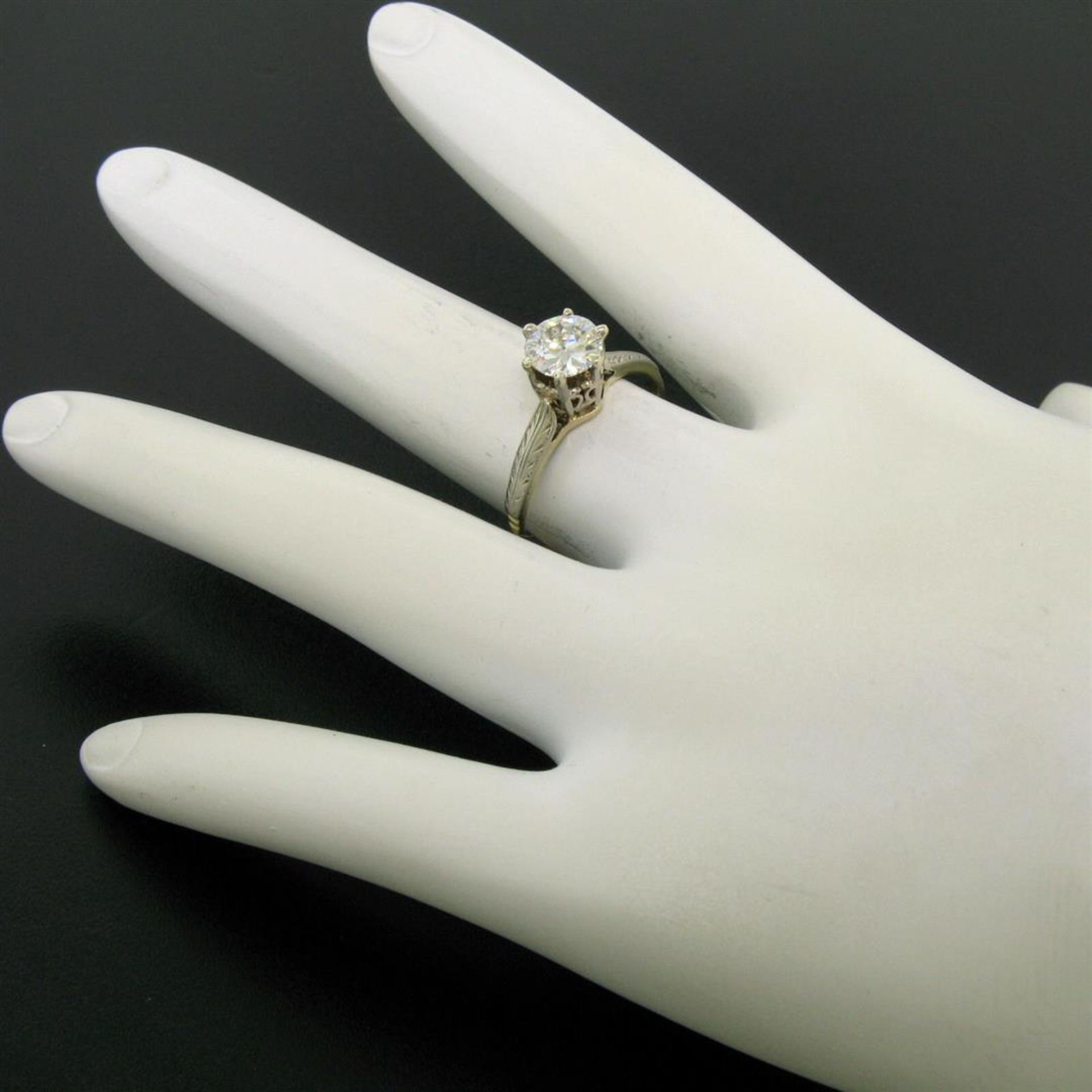 Etched 14k TT Gold .80 ctw European Cut Diamond Solitaire Engagement Ring - Image 3 of 7