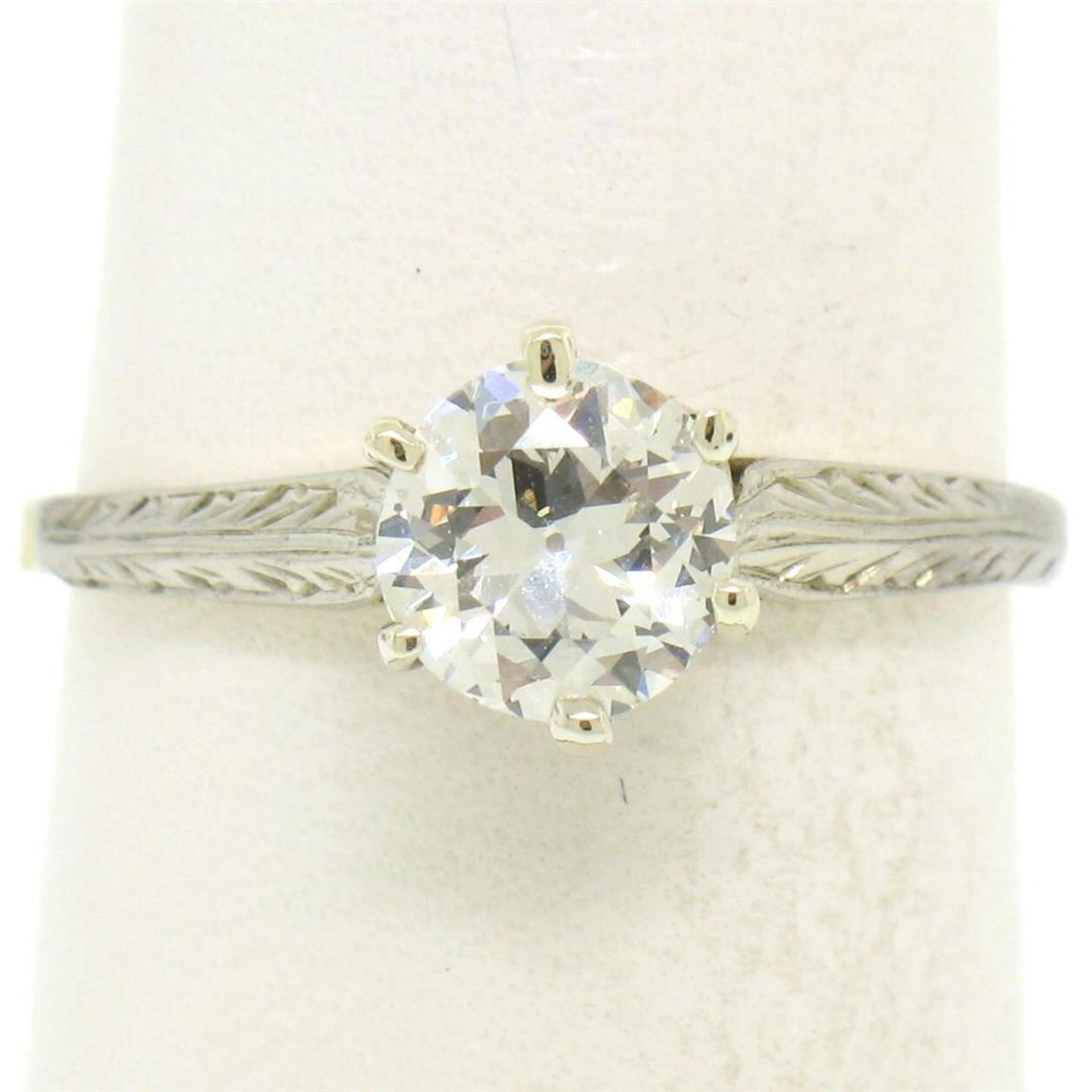 Etched 14k TT Gold .80 ctw European Cut Diamond Solitaire Engagement Ring