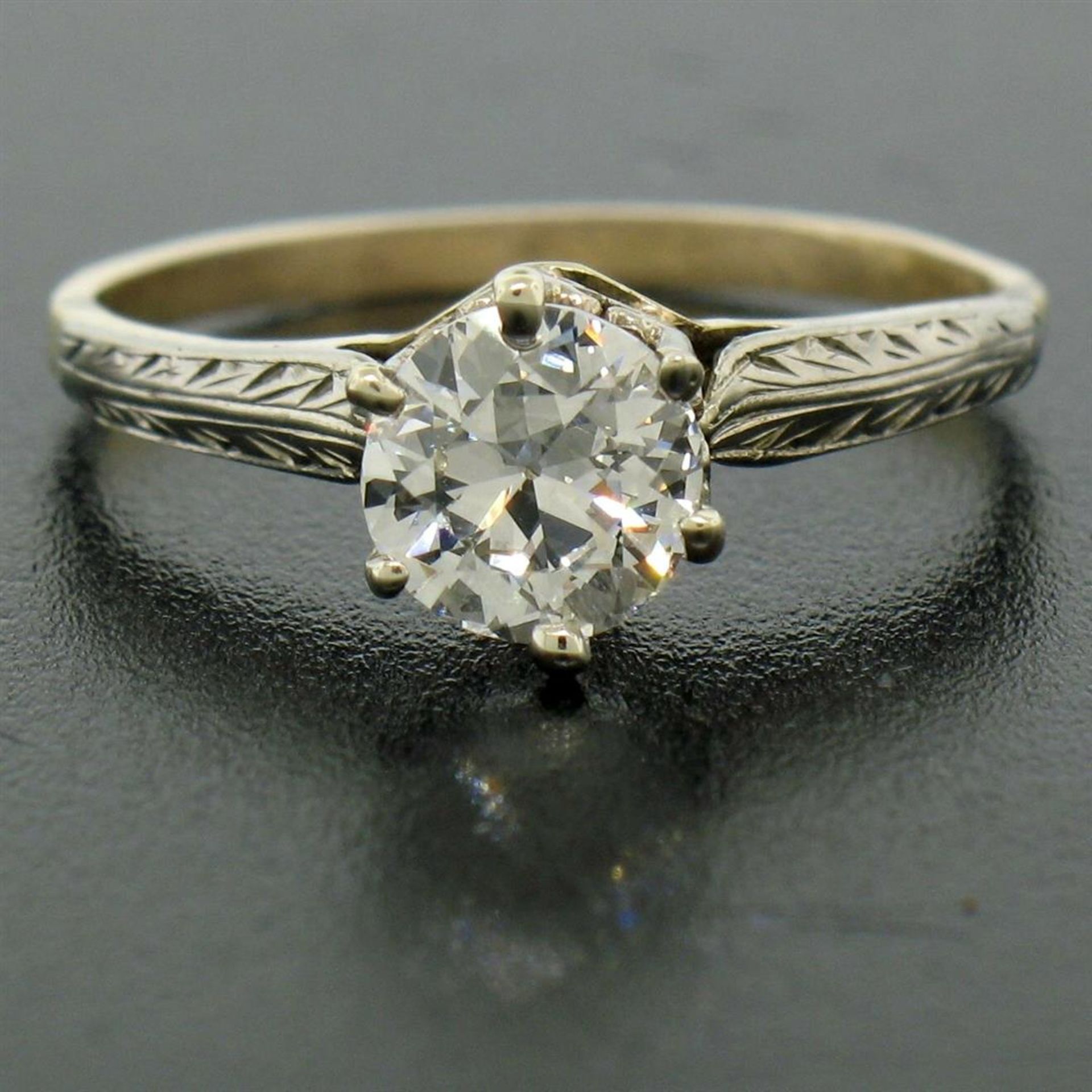 Etched 14k TT Gold .80 ctw European Cut Diamond Solitaire Engagement Ring - Image 2 of 7