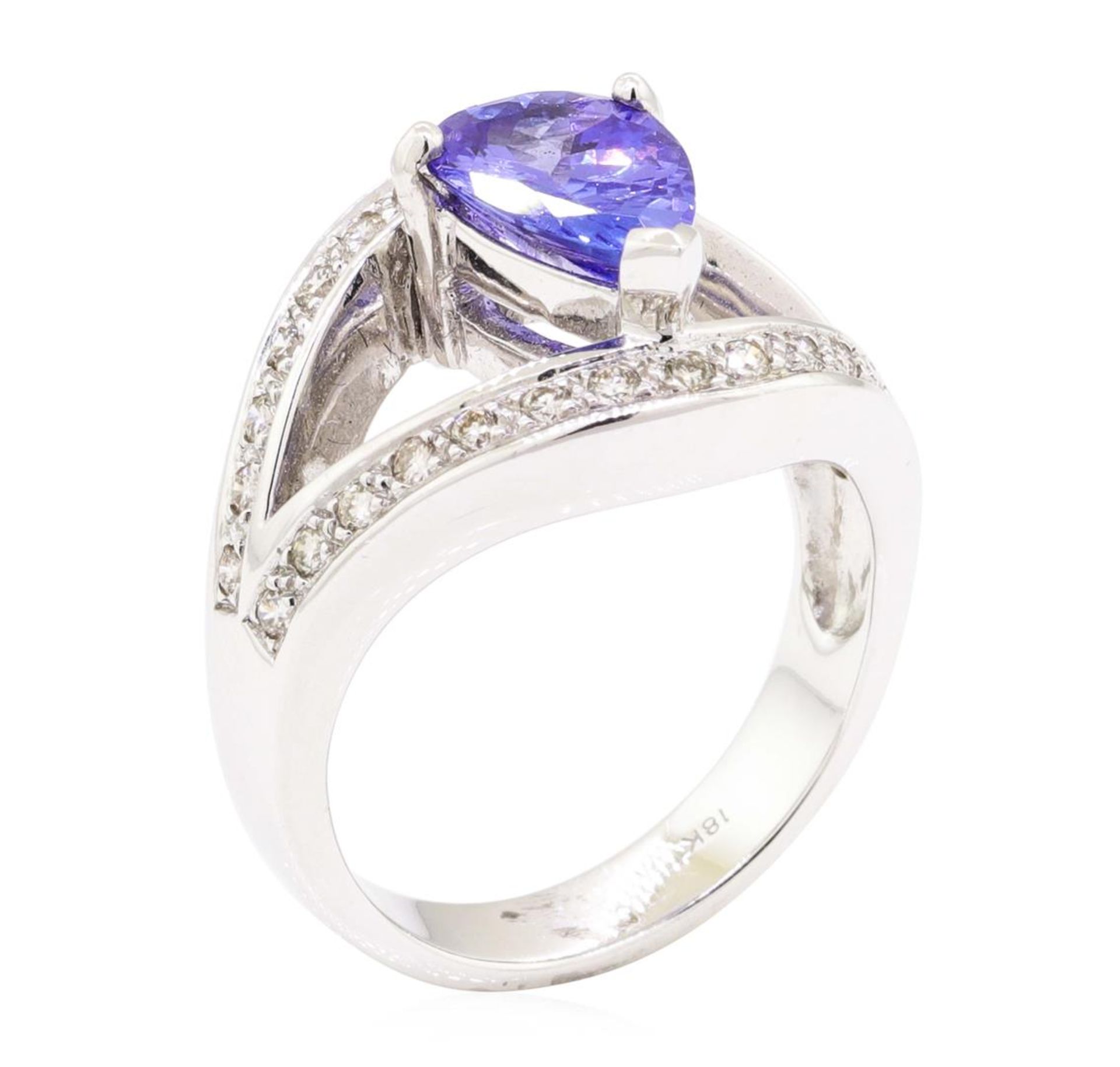 2.35 ctw Pear Mixed Tanzanite And Round Brilliant Cut Diamond Ring - 18KT White - Image 4 of 5