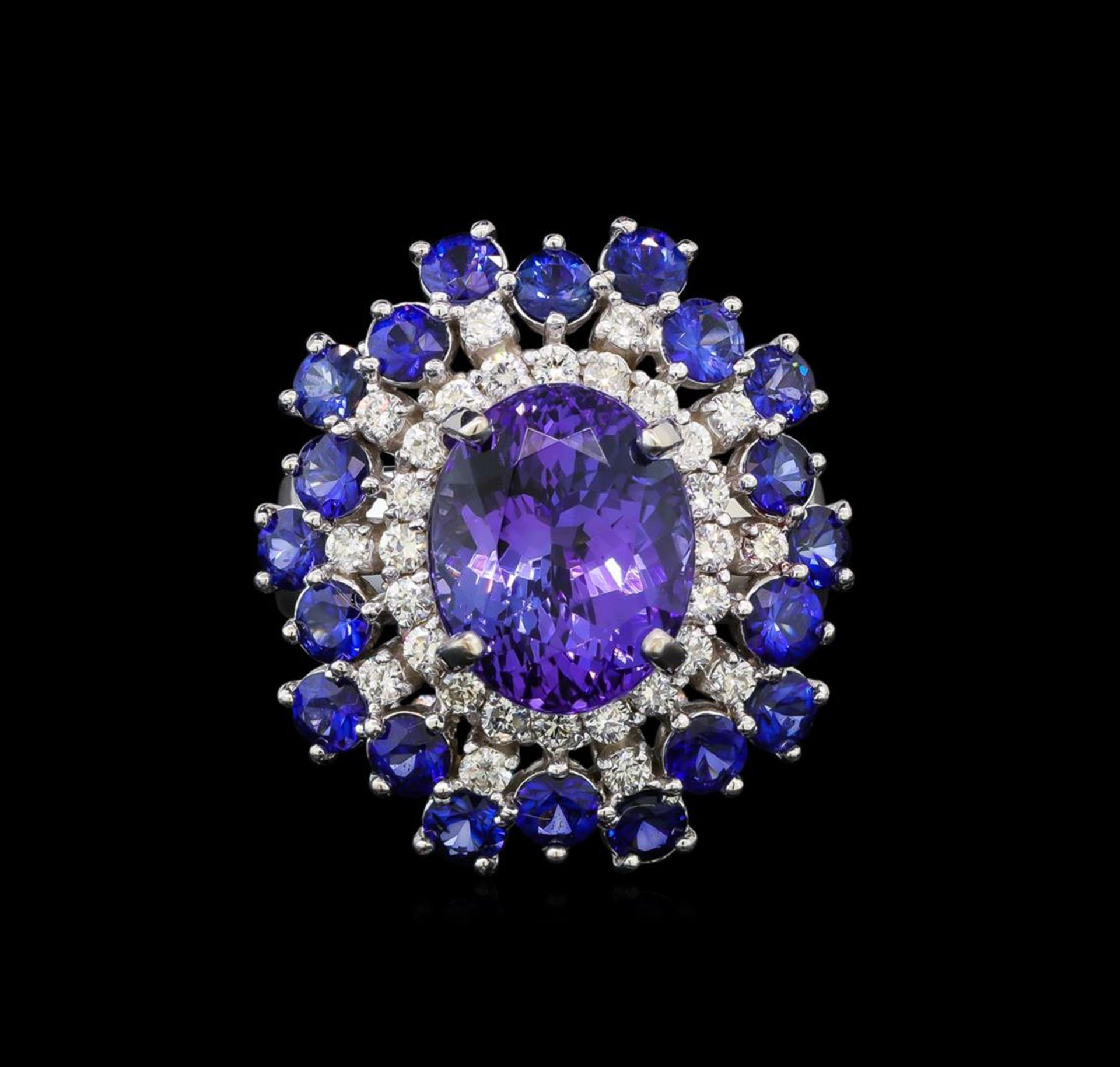 14KT White Gold 4.93 ctw Tanzanite, Sapphire and Diamond Ring - Image 2 of 5