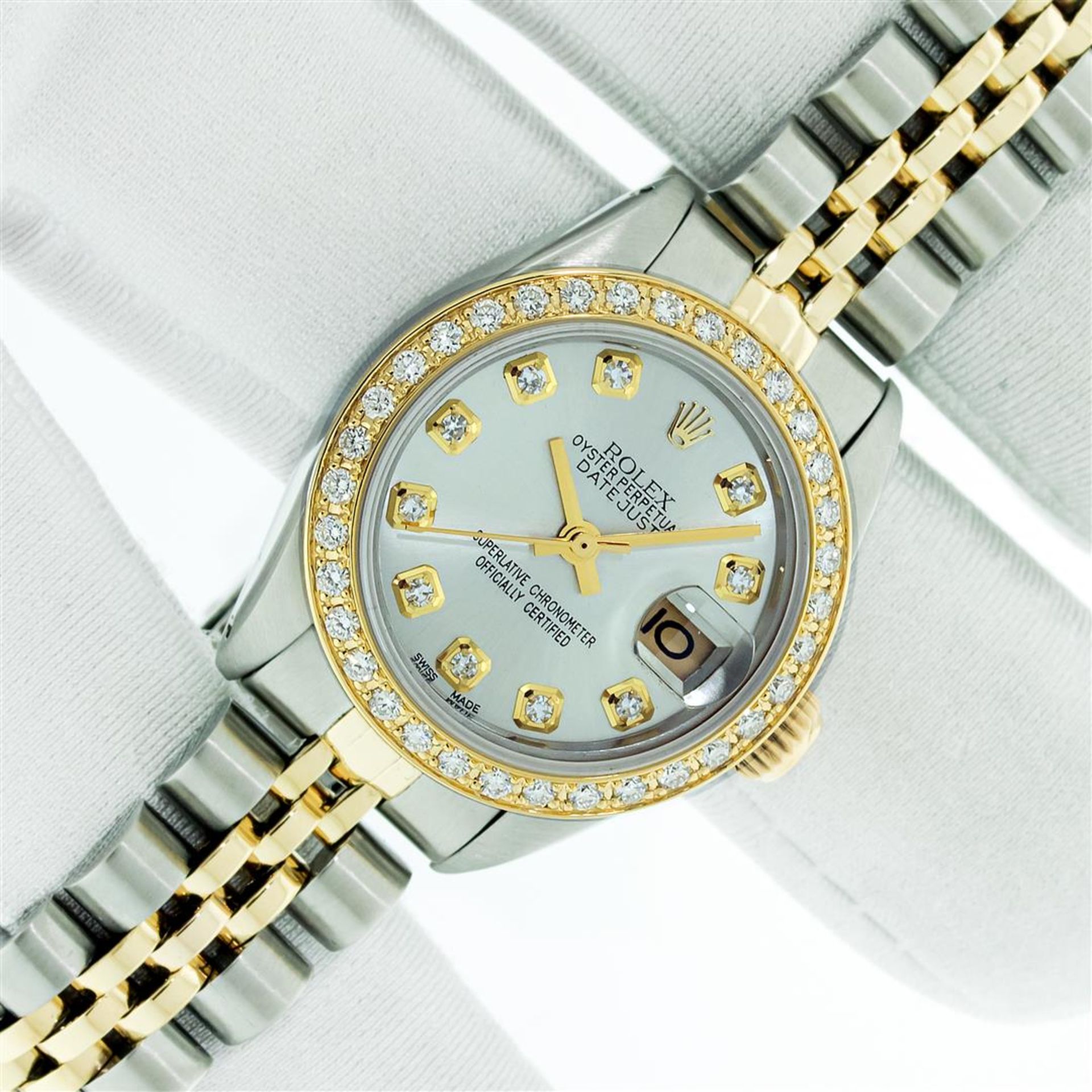 Ladies 26MM Datejust Silver Diamond Oyster Perpetual 2T and SS - Image 2 of 9