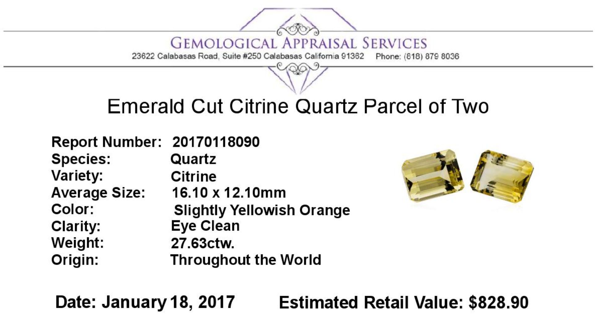 27.63 ctw.Natural Emerald Cut Citrine Quartz Parcel of Two - Image 3 of 3
