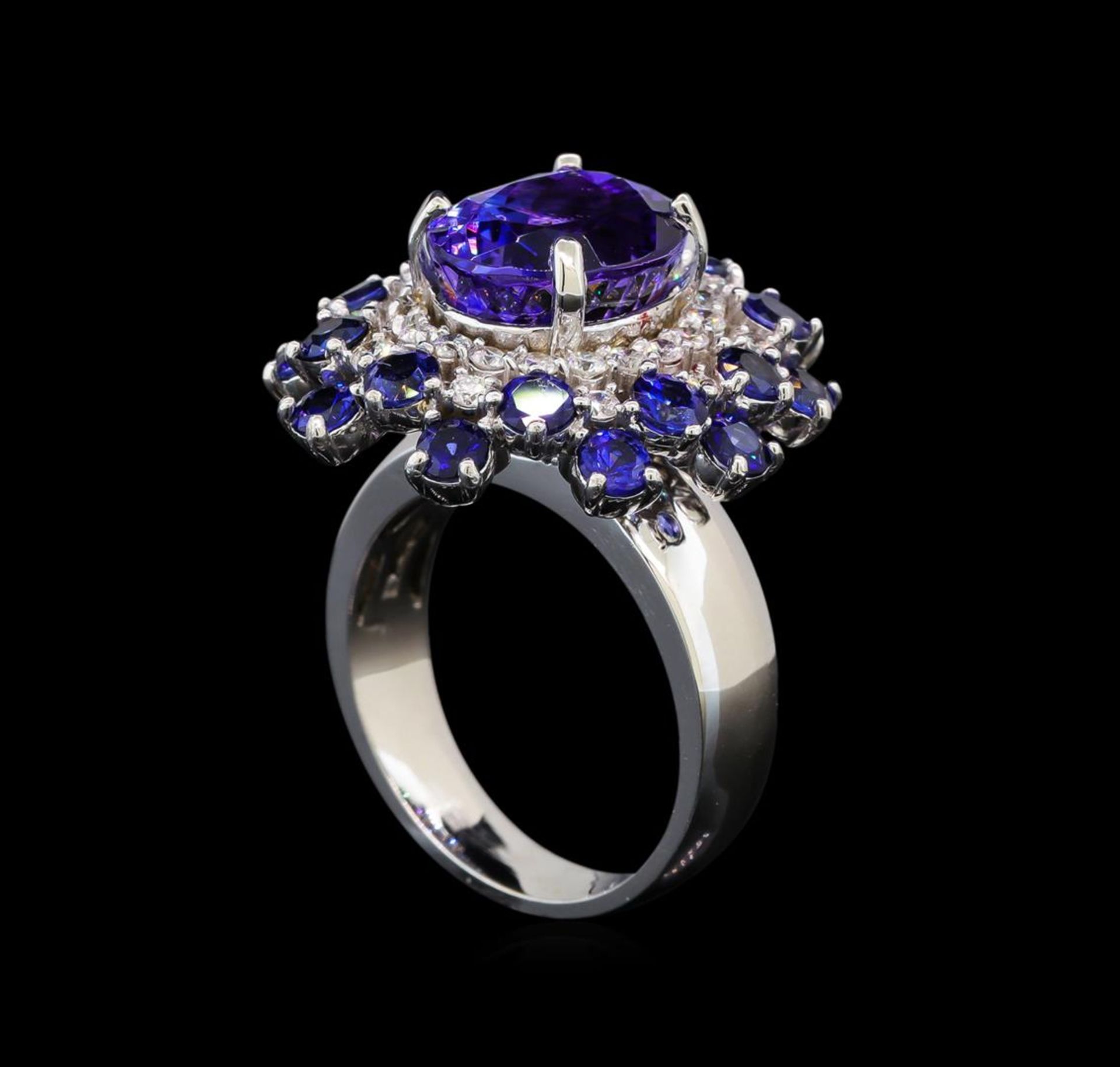 14KT White Gold 4.93 ctw Tanzanite, Sapphire and Diamond Ring - Image 4 of 5