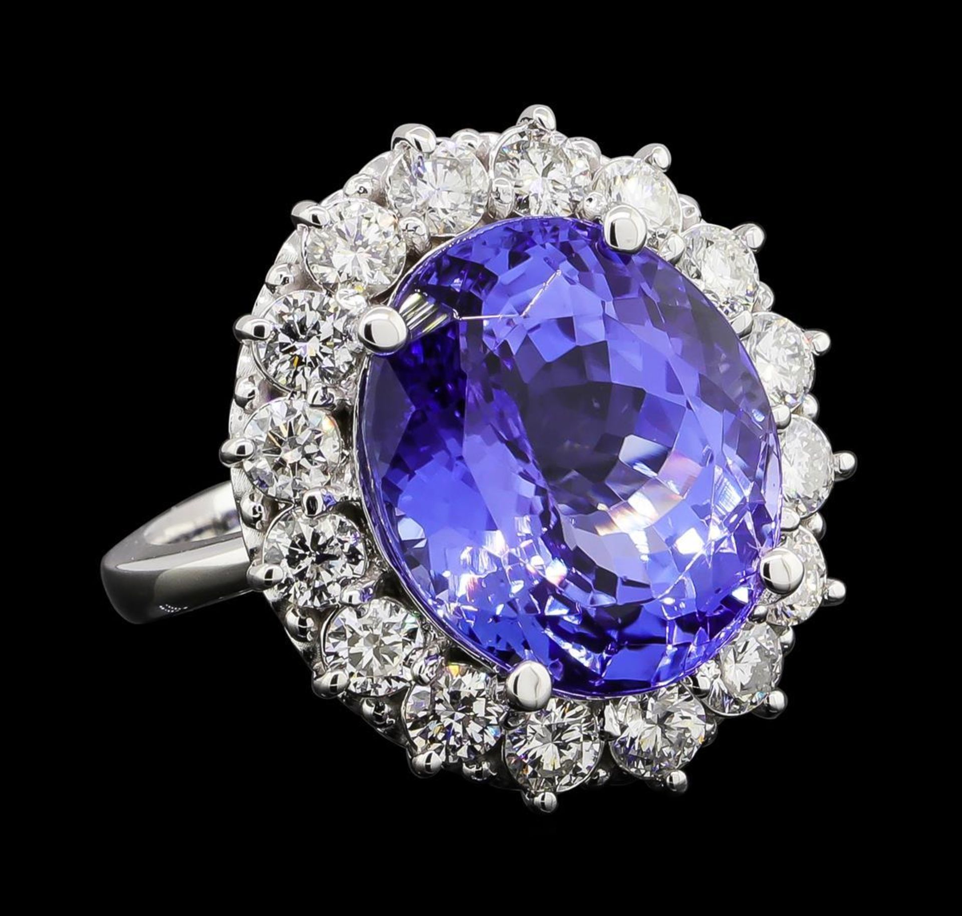 GIA Cert 12.99 ctw Tanzanite and Diamond Ring - 14KT White Gold