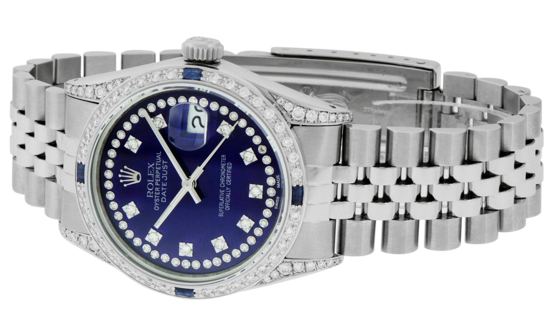 Rolex Mens Stainless Steel Blue String Diamond Lugs & Sapphire Datejust Wristwat - Image 2 of 9