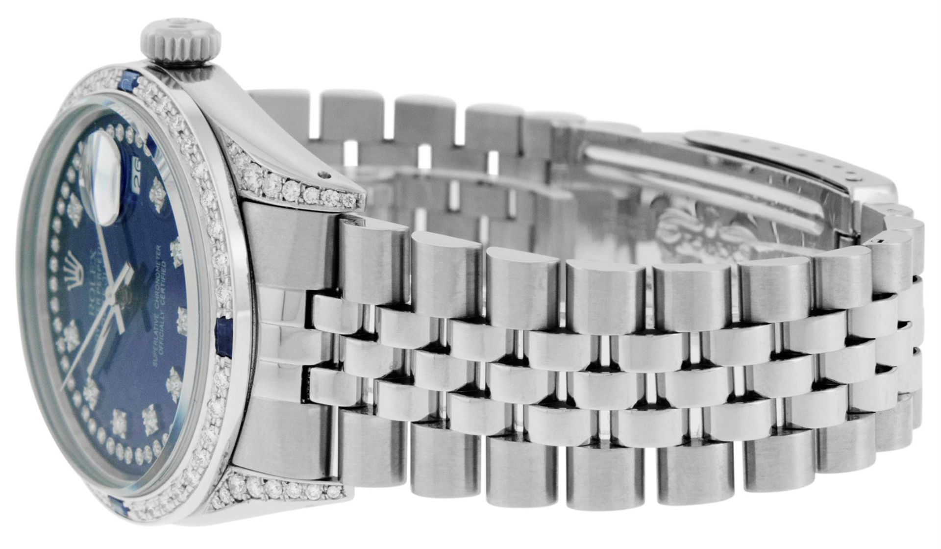 Rolex Mens Stainless Steel Blue String Diamond Lugs & Sapphire Datejust Wristwat - Image 5 of 9