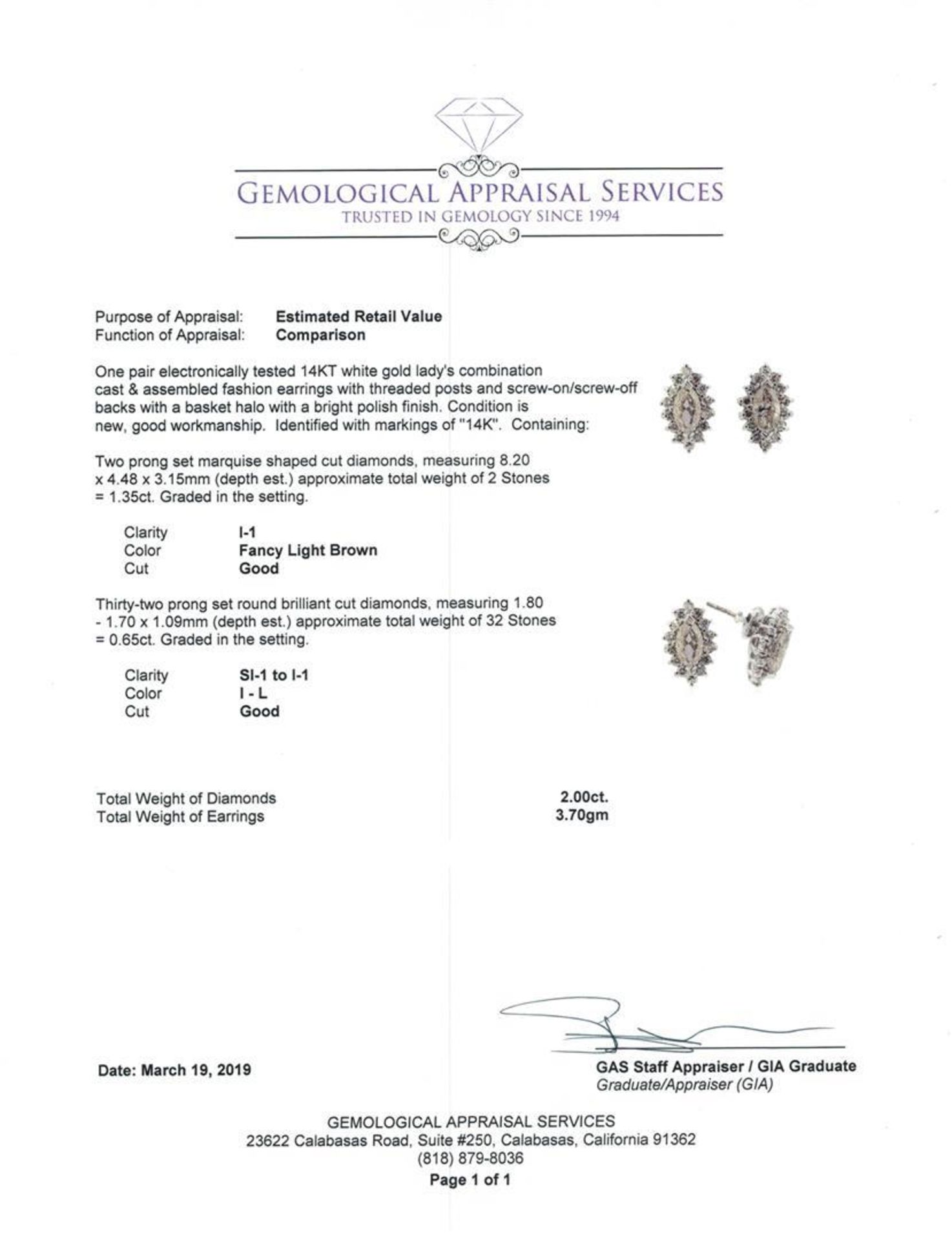 2.00 ctw Diamond Earrings - 14KT White Gold - Image 3 of 3