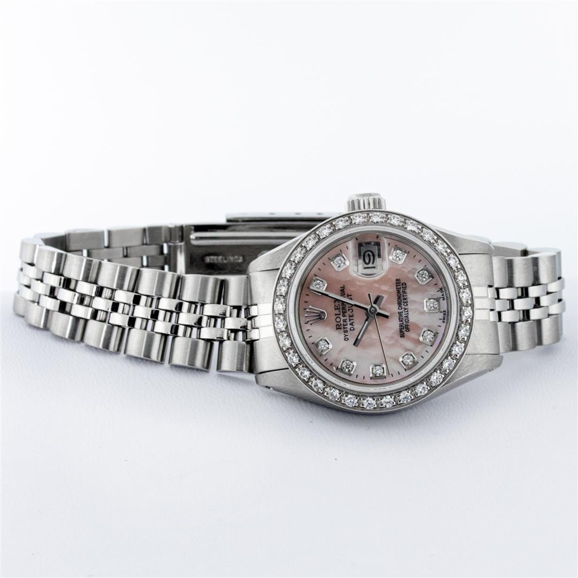 Rolex Ladies Stainless Steel Pink MOP Diamond 26MM Oyster Perpetaul Datejust - Image 4 of 9