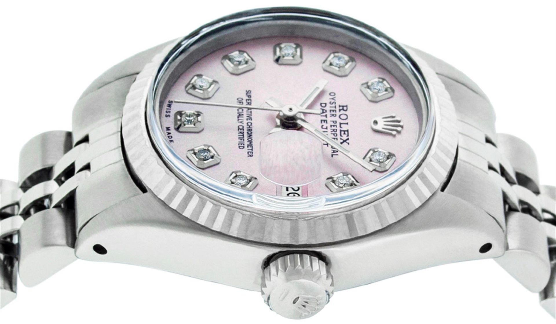 Rolex Ladies 26 Stainless Steel Pink Diamond Oyster Perpetual Datejust Wristwatc - Image 3 of 7