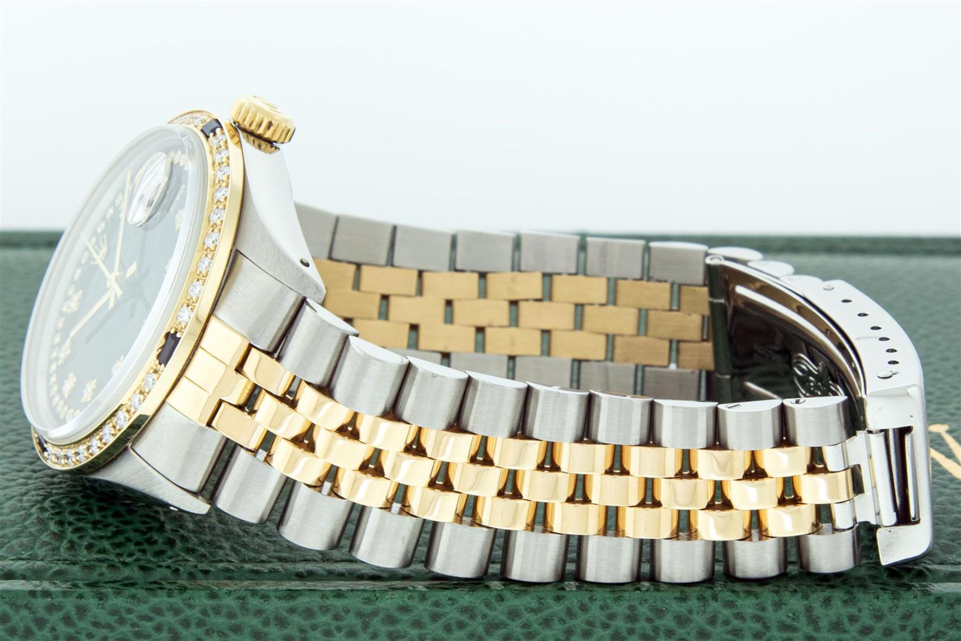 Rolex Mens 2 Tone Black String Diamond & Sapphire 36MM Datejust Wristwatch - Image 5 of 9
