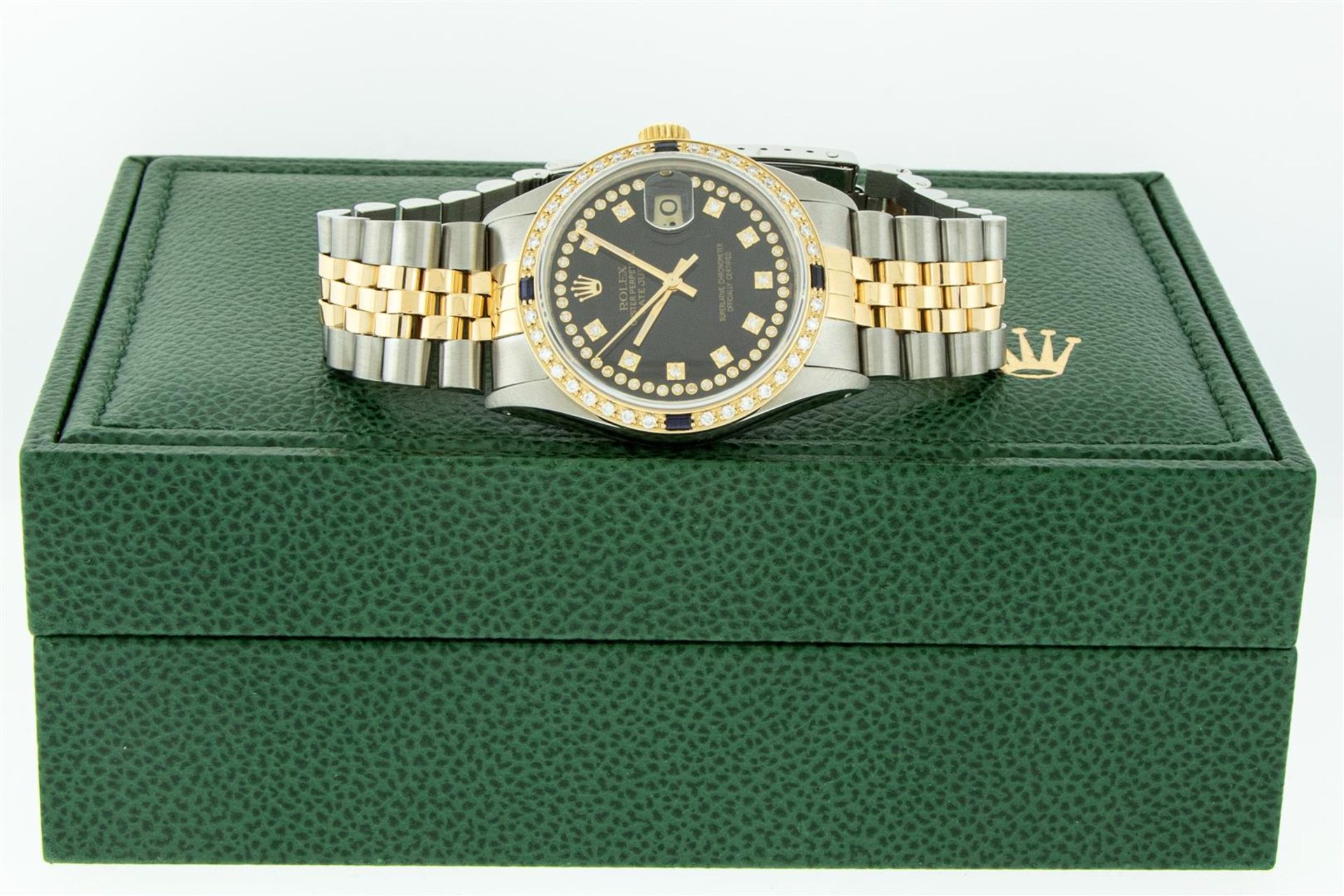 Rolex Mens 2 Tone Black String Diamond & Sapphire 36MM Datejust Wristwatch - Image 7 of 9
