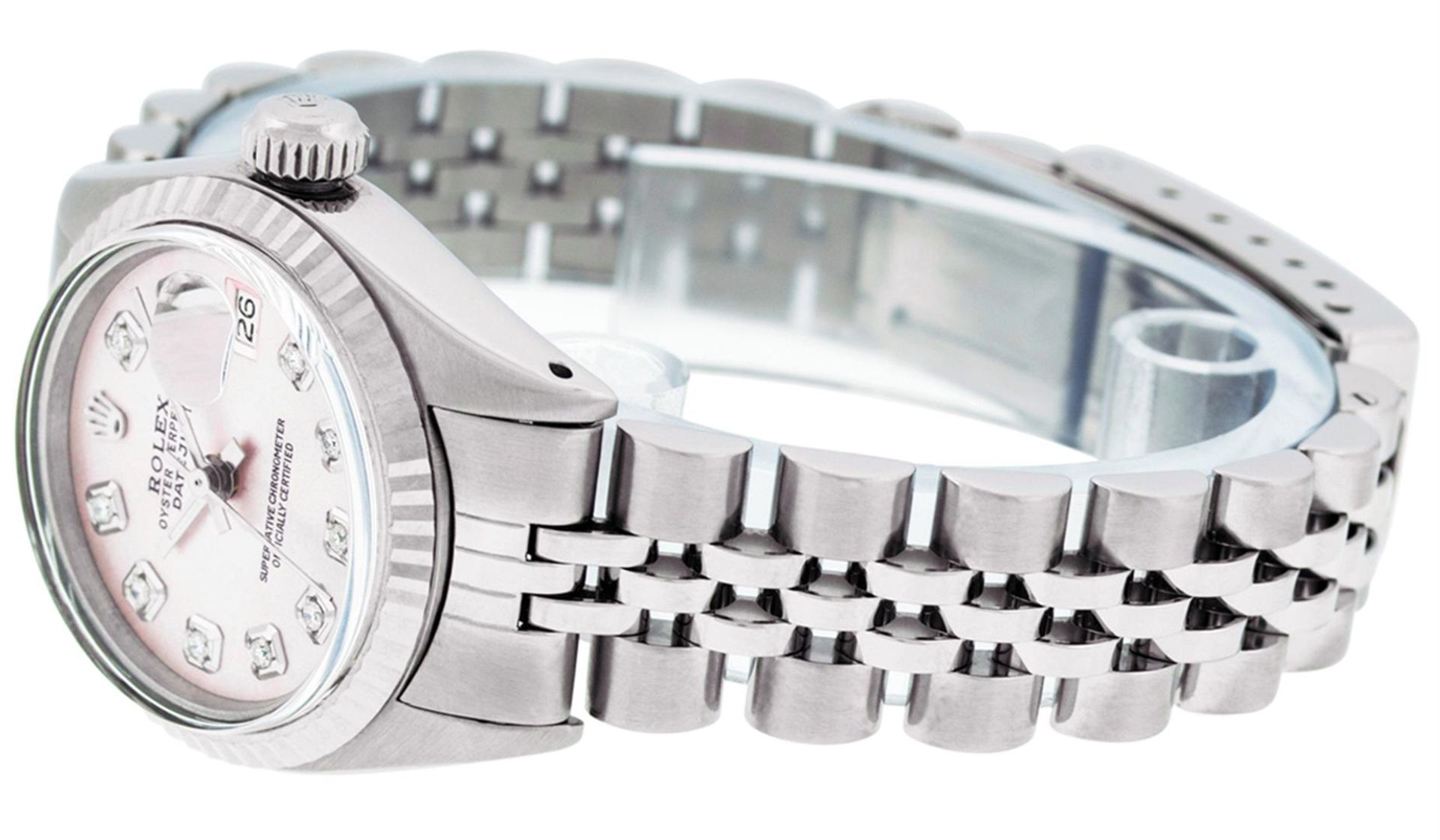 Rolex Ladies 26 Stainless Steel Pink Diamond Oyster Perpetual Datejust Wristwatc - Image 5 of 7