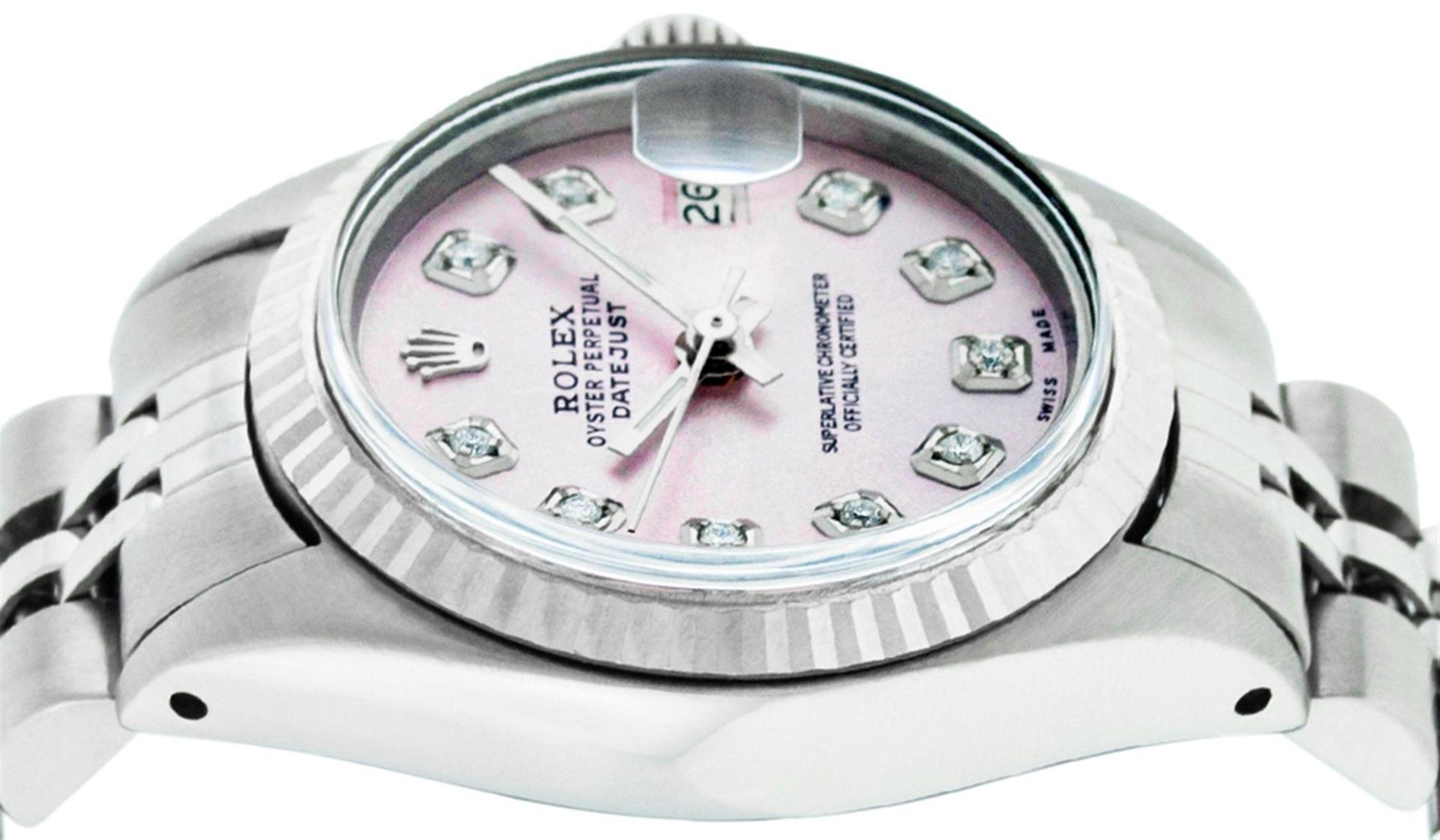 Rolex Ladies 26 Stainless Steel Pink Diamond Oyster Perpetual Datejust Wristwatc - Image 4 of 7