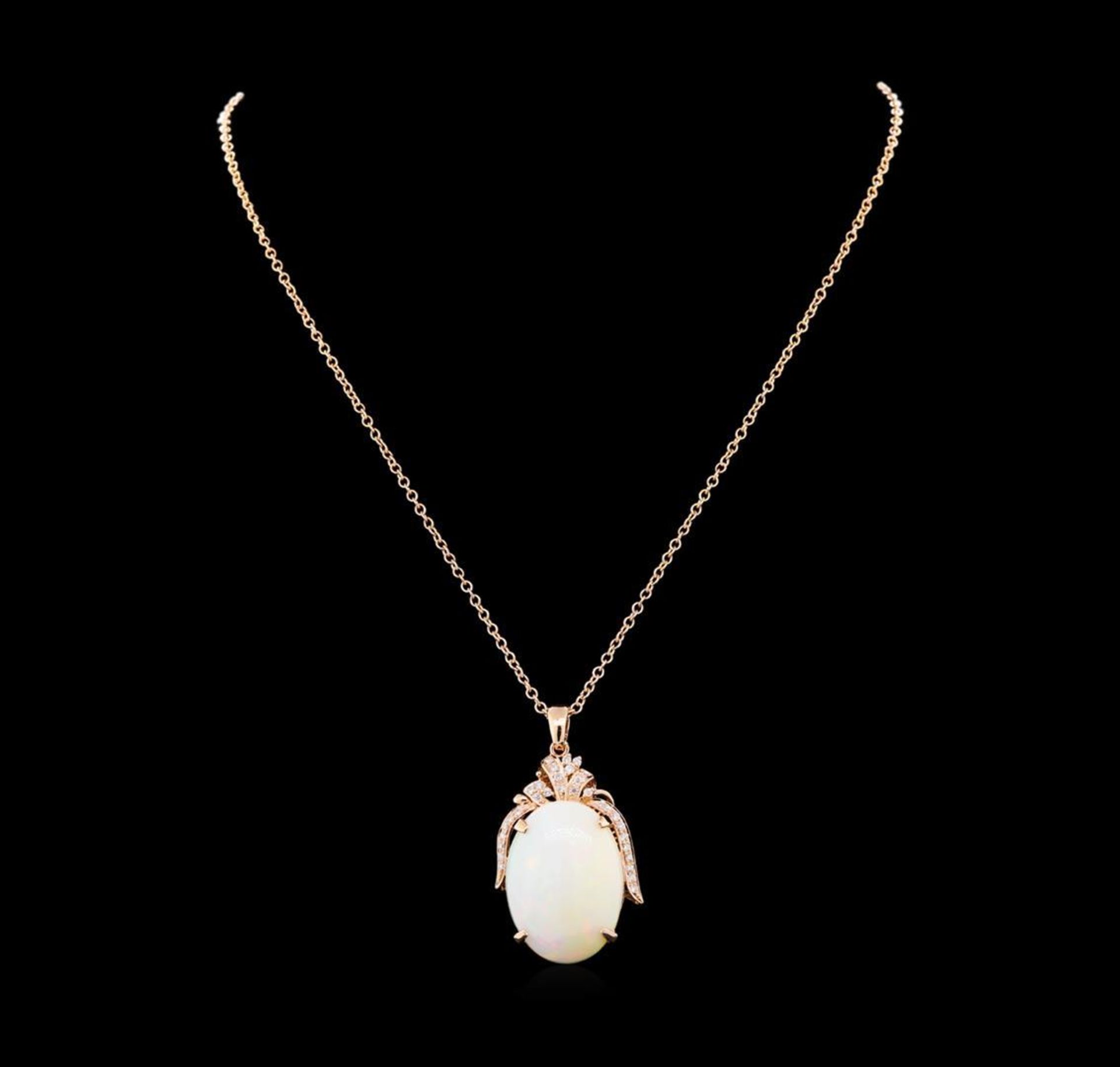 27.11 ctw Opal and Diamond Pendant With Chain - 14KT Rose Gold