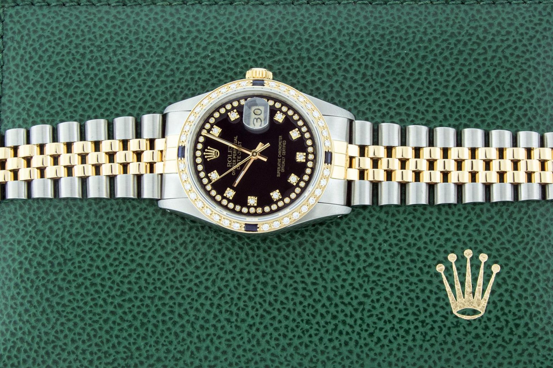 Rolex Mens 2 Tone Black String Diamond & Sapphire 36MM Datejust Wristwatch - Image 4 of 9