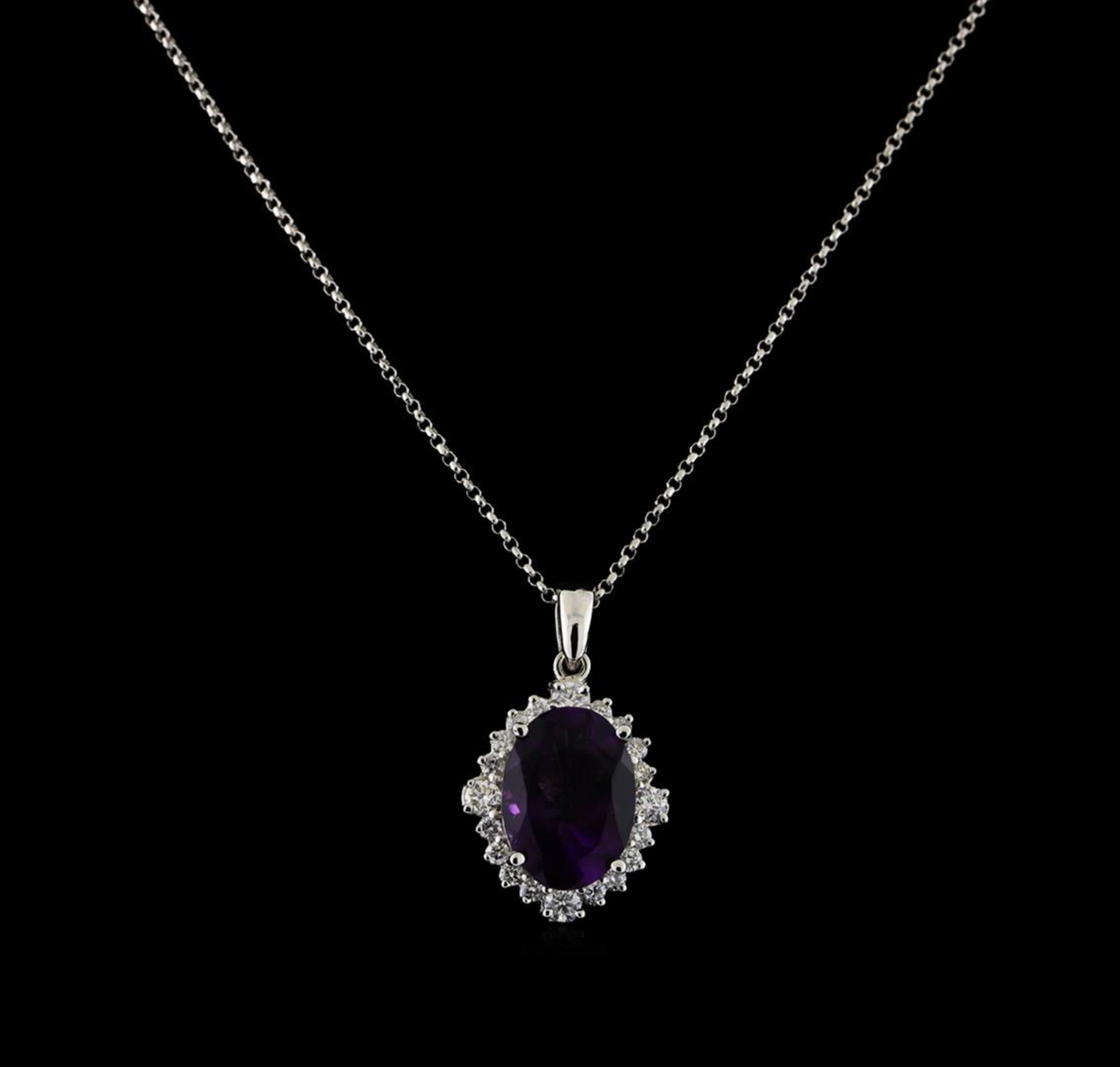 4.46 ctw Amethyst and Diamond Pendant With Chain - 14KT White Gold - Image 2 of 2