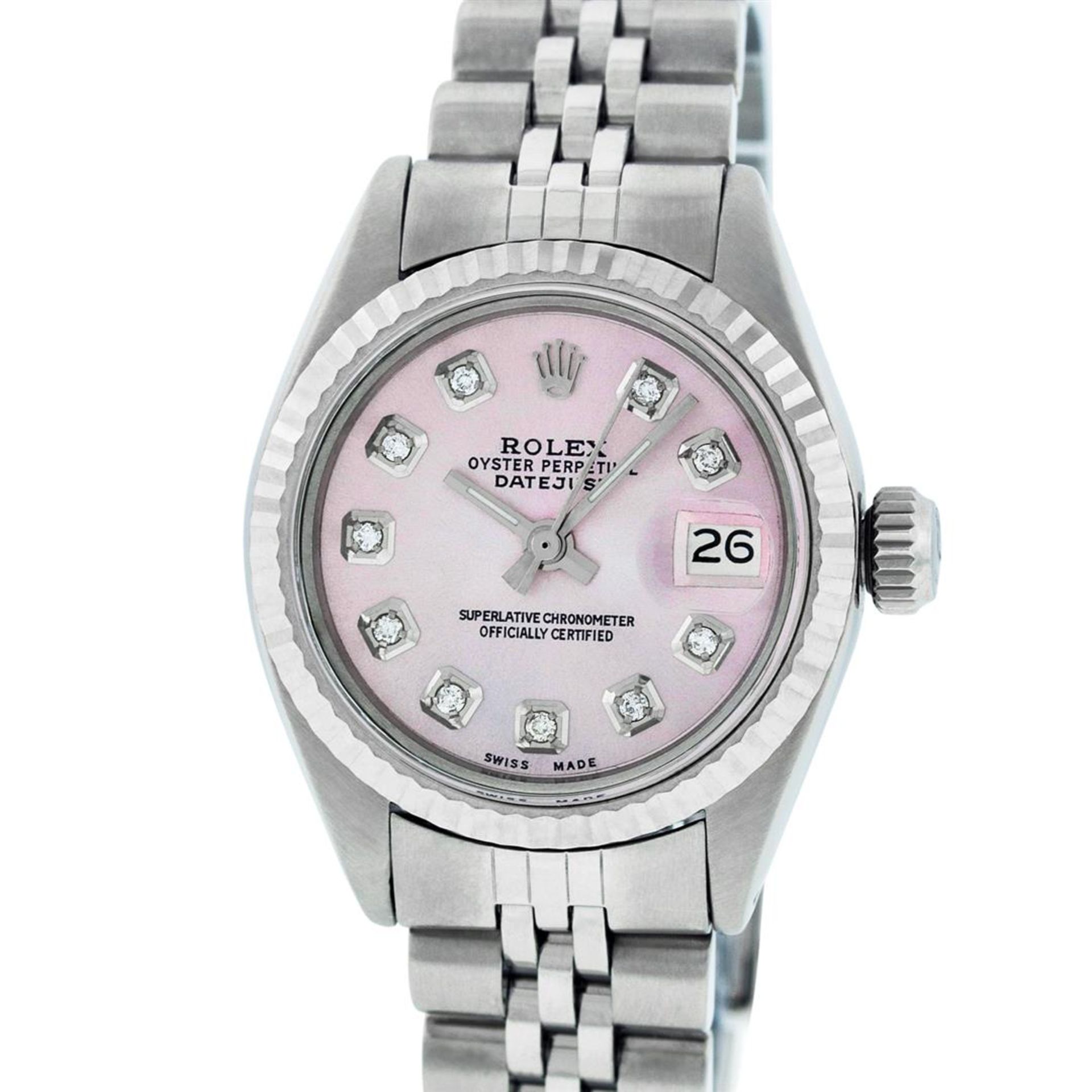 Rolex Ladies 26 Stainless Steel Pink Diamond Oyster Perpetual Datejust Wristwatc - Image 2 of 7