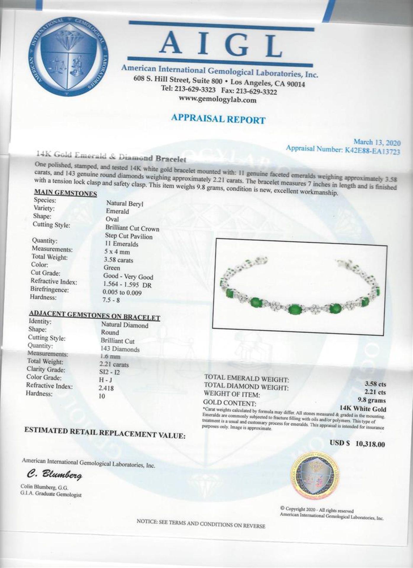 3.58 ctw Emerald and Diamond Bracelet - 14KT White Gold - Image 4 of 4