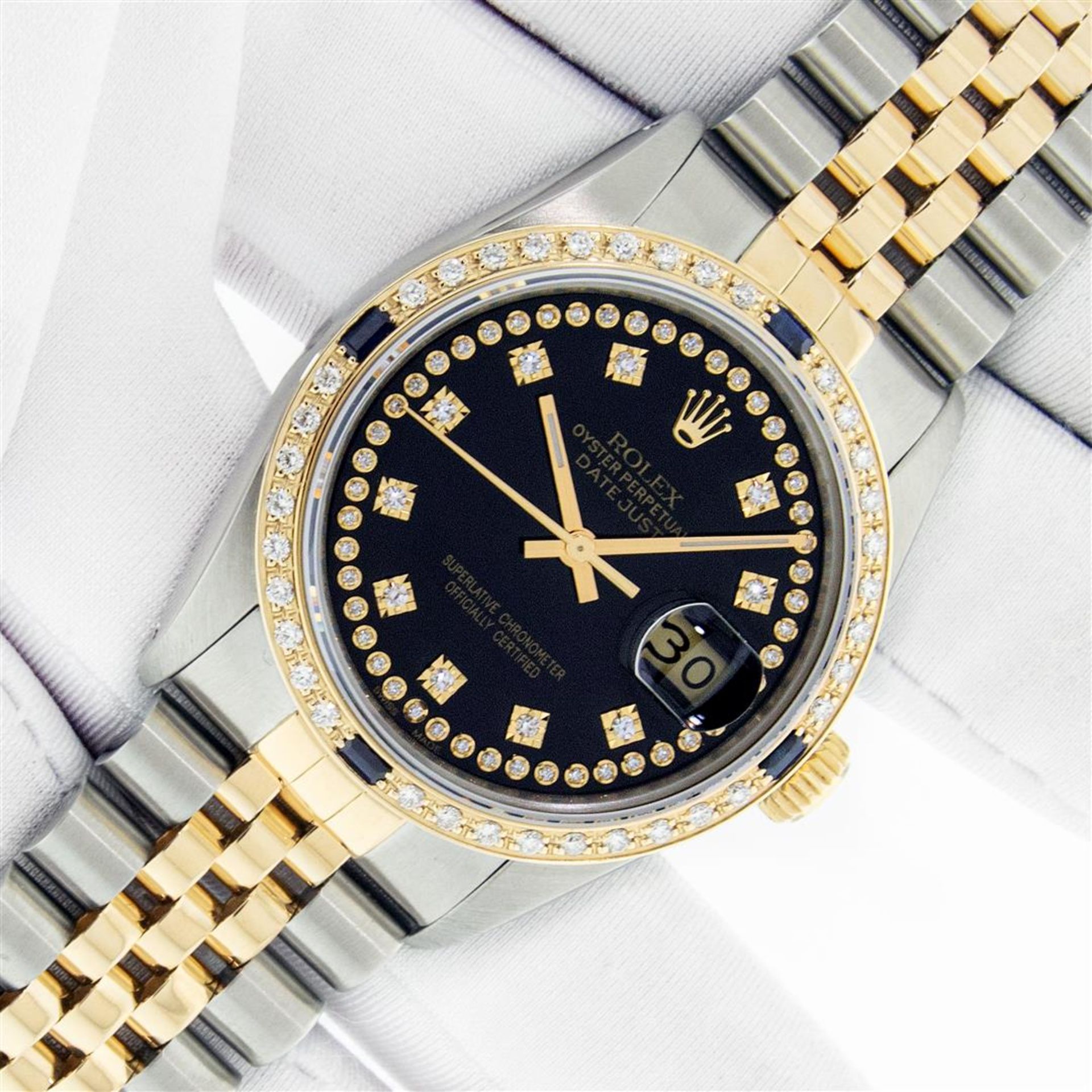 Rolex Mens 2 Tone Black String Diamond & Sapphire 36MM Datejust Wristwatch - Image 2 of 9
