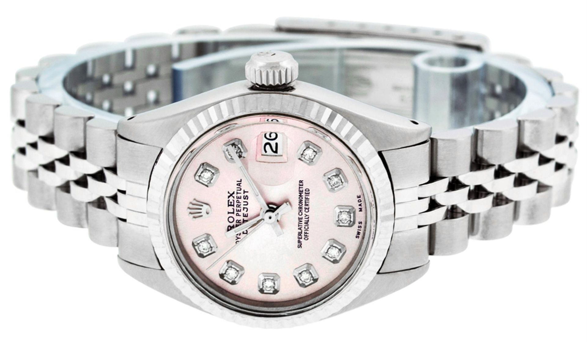 Rolex Ladies 26 Stainless Steel Pink Diamond Oyster Perpetual Datejust Wristwatc - Image 7 of 7