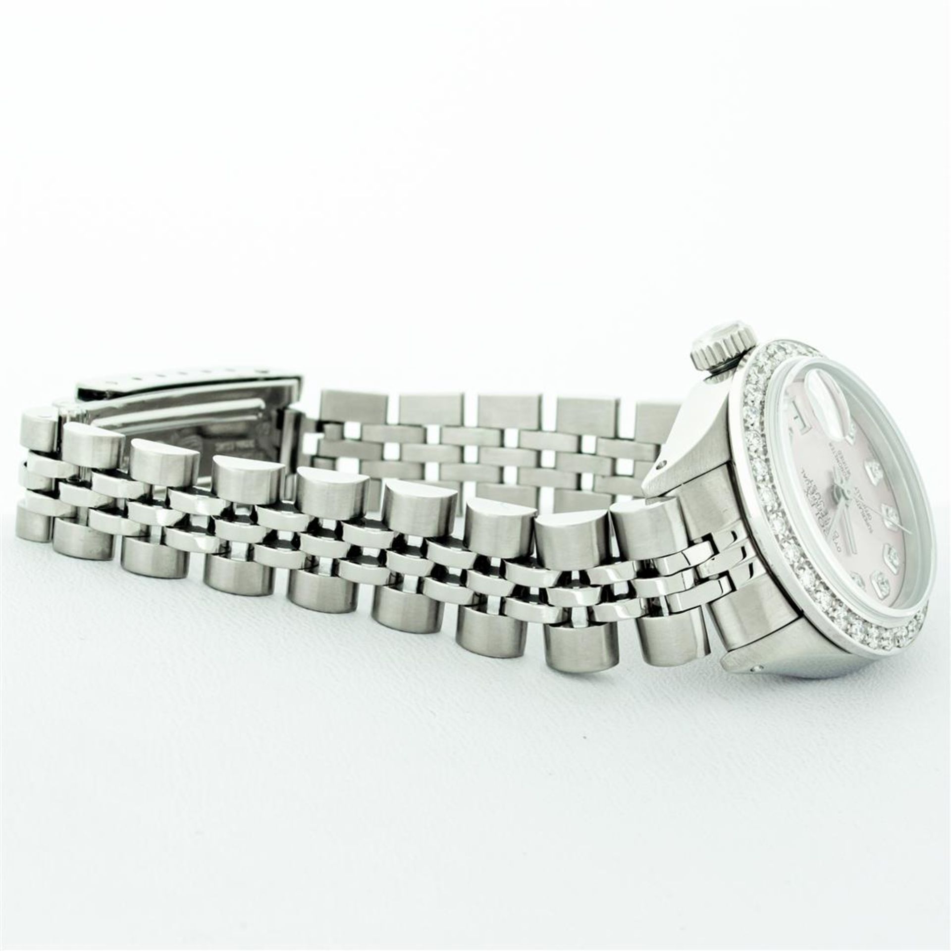 Rolex Ladies Stainless Steel Pink Diamond 18K Gold Bezel Datejust Wristwatch - Image 8 of 9