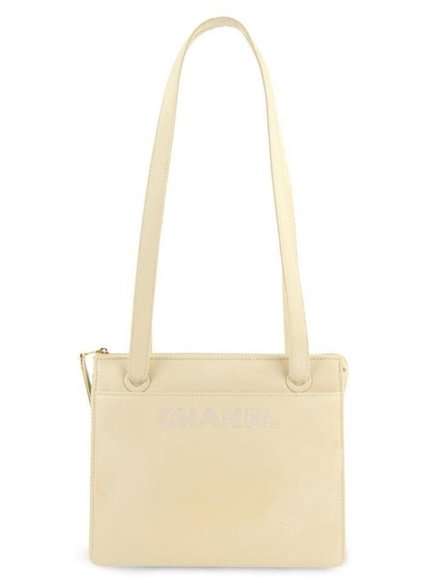 Chanel Vintage Beige Leather Logo Shoulder Bag