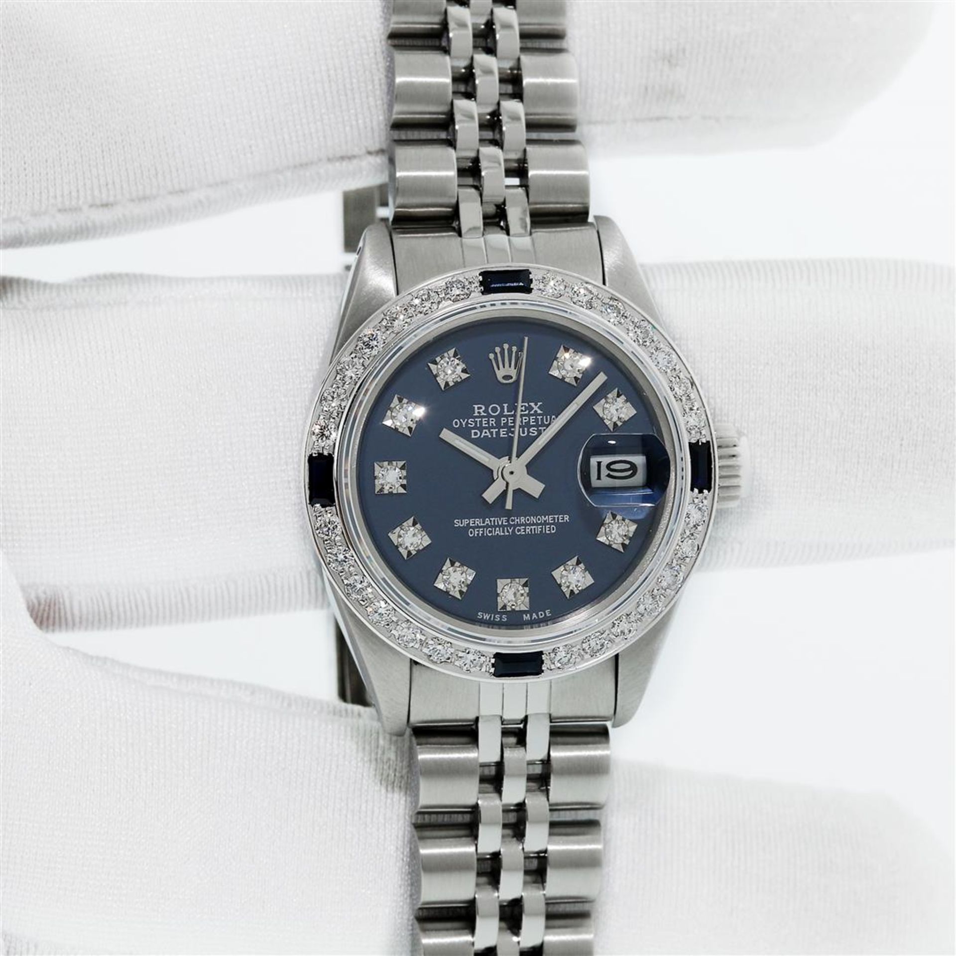 Rolex Ladies Stainless Steel Blue VVS Diamond & Sapphire Datejust Wristwatch - Image 3 of 9