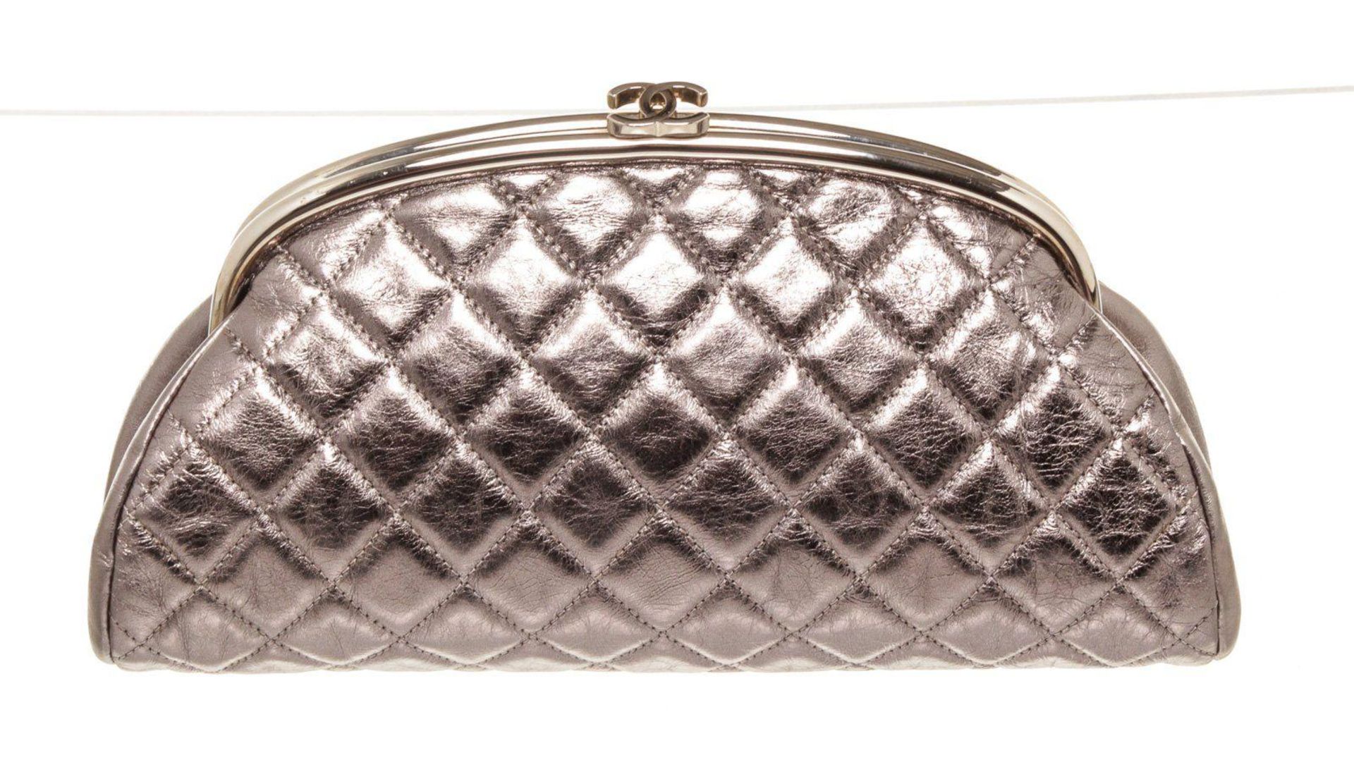 Chanel Silver Patent Timeless Clutch