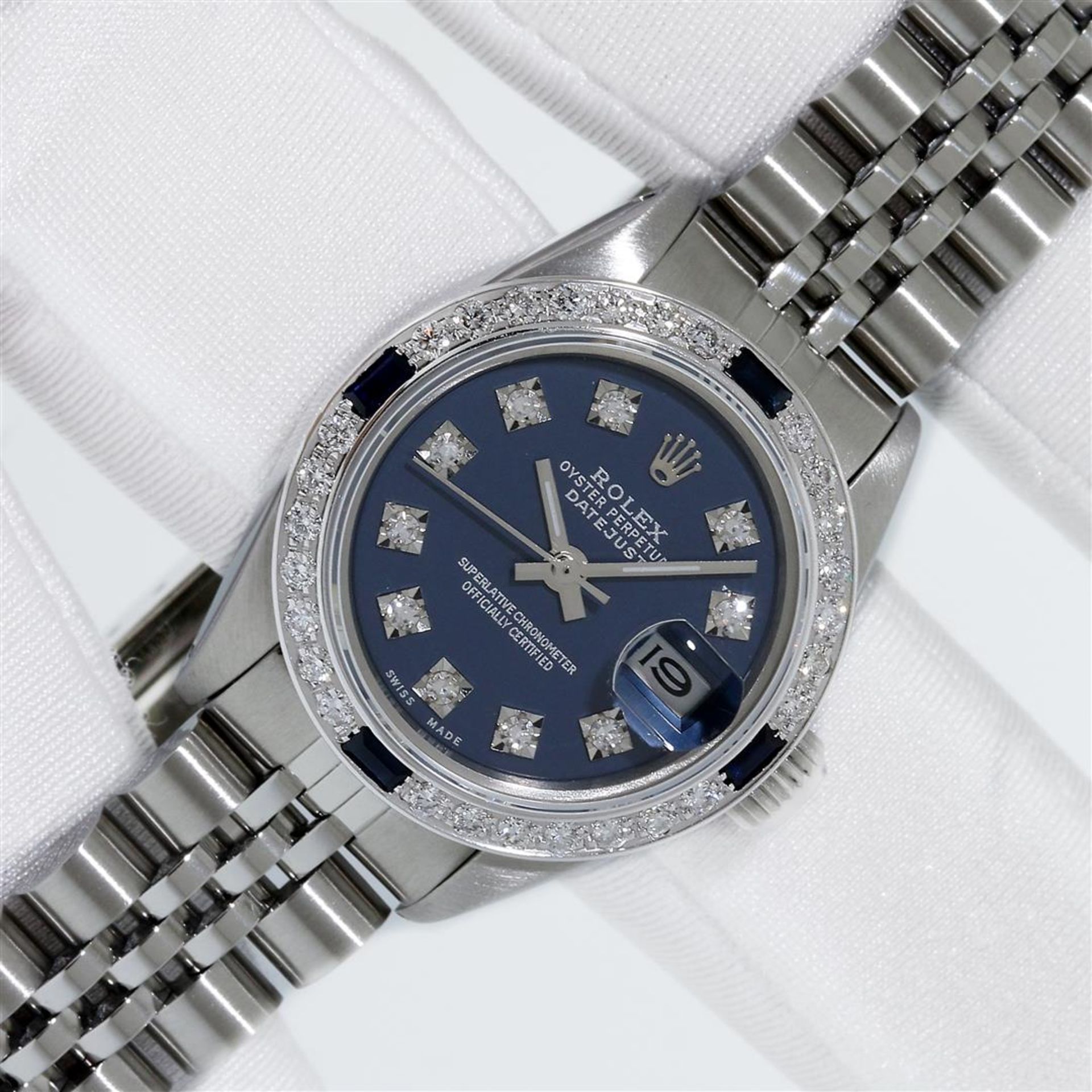 Rolex Ladies Stainless Steel Blue VVS Diamond & Sapphire Datejust Wristwatch - Image 2 of 9