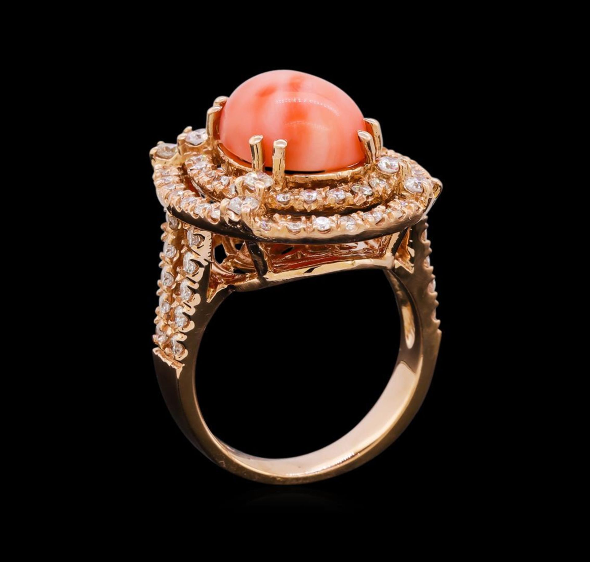 5.89 ctw Pink Coral and Diamond Ring - 14KT Rose Gold - Image 4 of 6