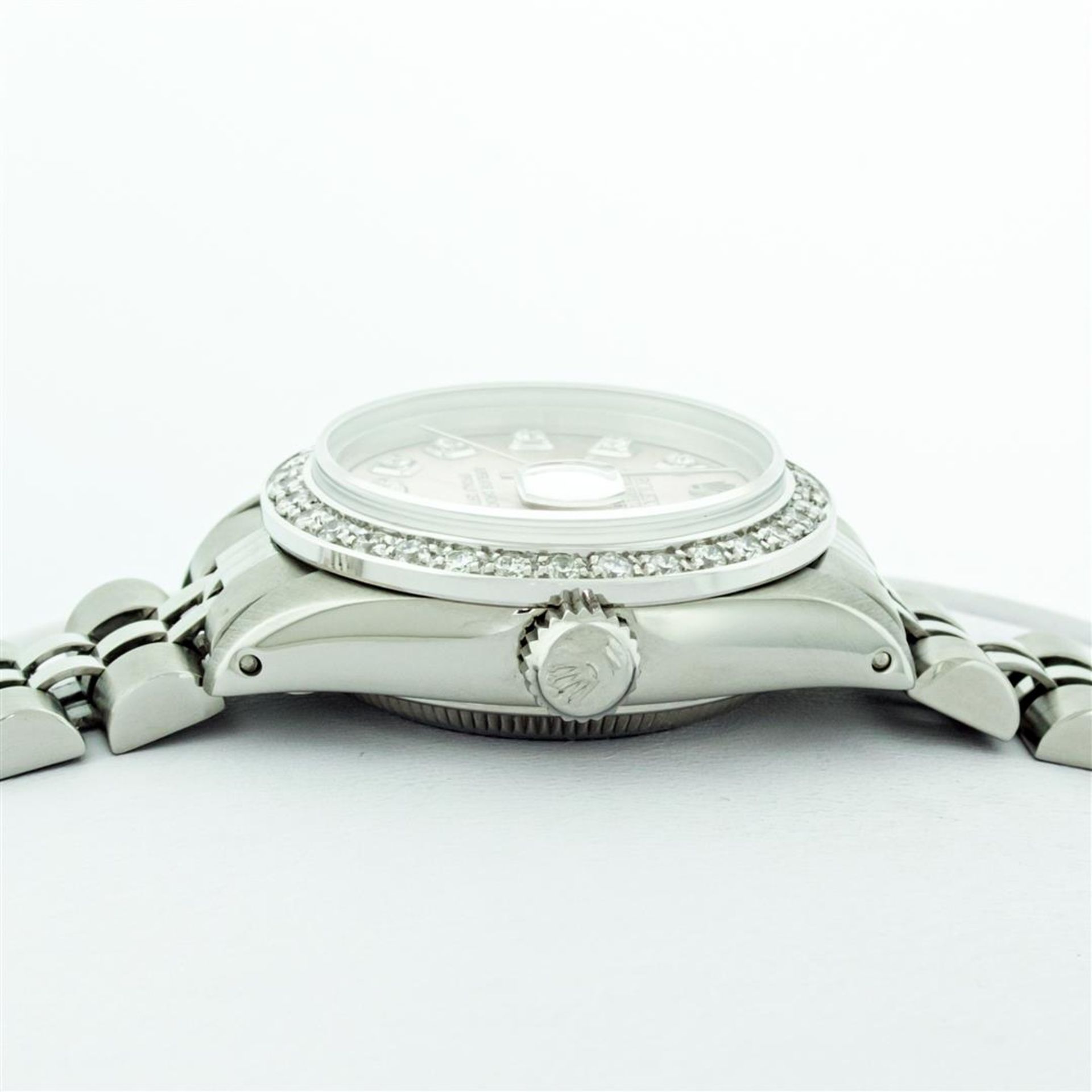 Rolex Ladies Stainless Steel Pink Diamond 18K Gold Bezel Datejust Wristwatch - Image 7 of 9