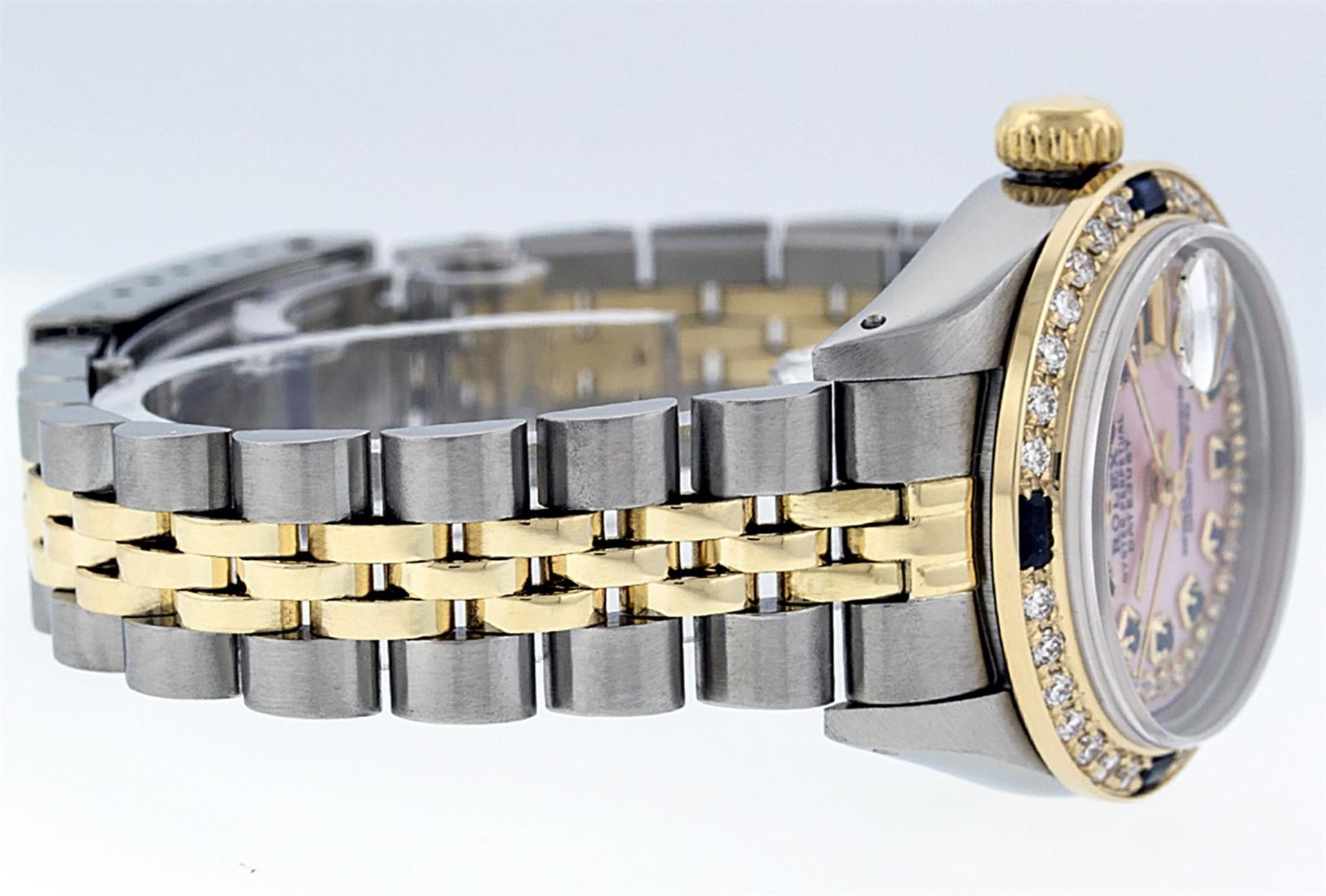 Rolex Ladies 2 Tone Pink MOP Diamond & Sapphire String Datejust Wristwatch - Image 3 of 9