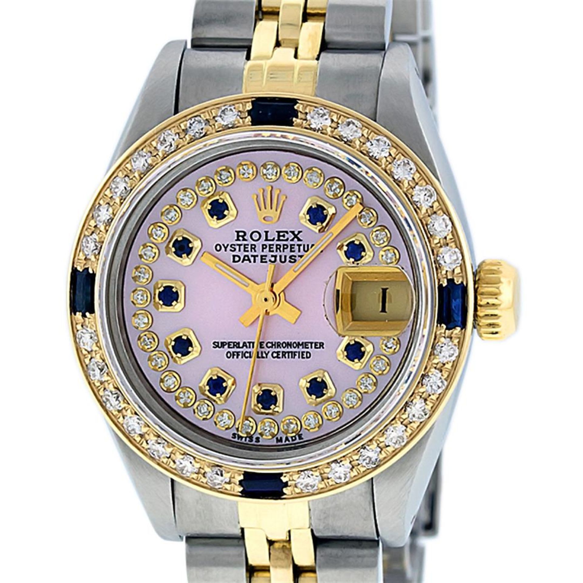 Rolex Ladies 2 Tone Pink MOP Diamond & Sapphire String Datejust Wristwatch - Image 2 of 9