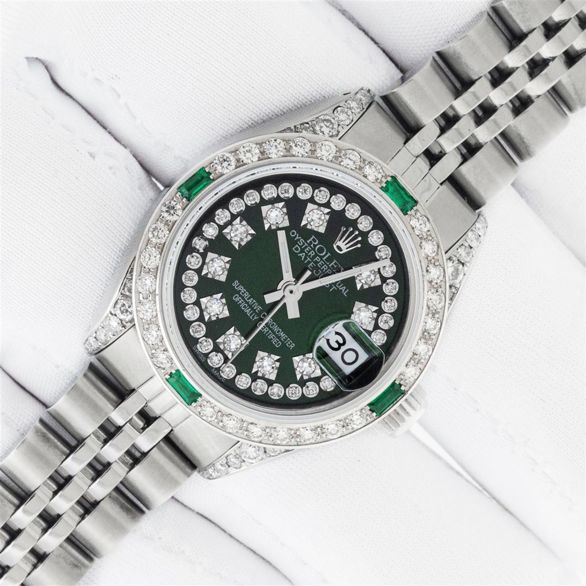 Rolex Ladies Stainless Steel 26MM Green Diamond Lugs Oyster Perpetual Datejust W - Image 2 of 9