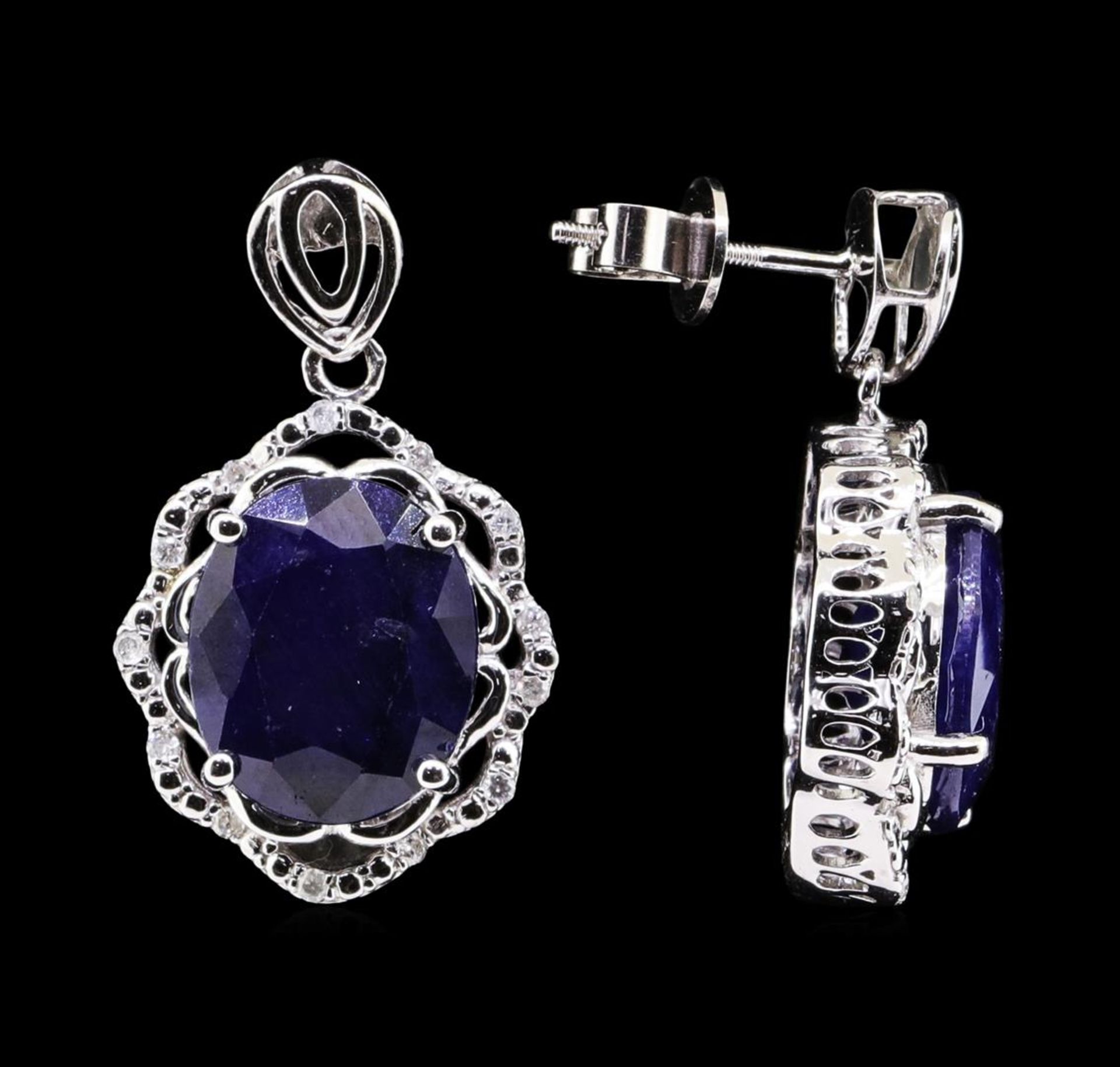 14.2 ctw Sapphire and Diamond Earrings - 14KT White Gold - Image 2 of 3