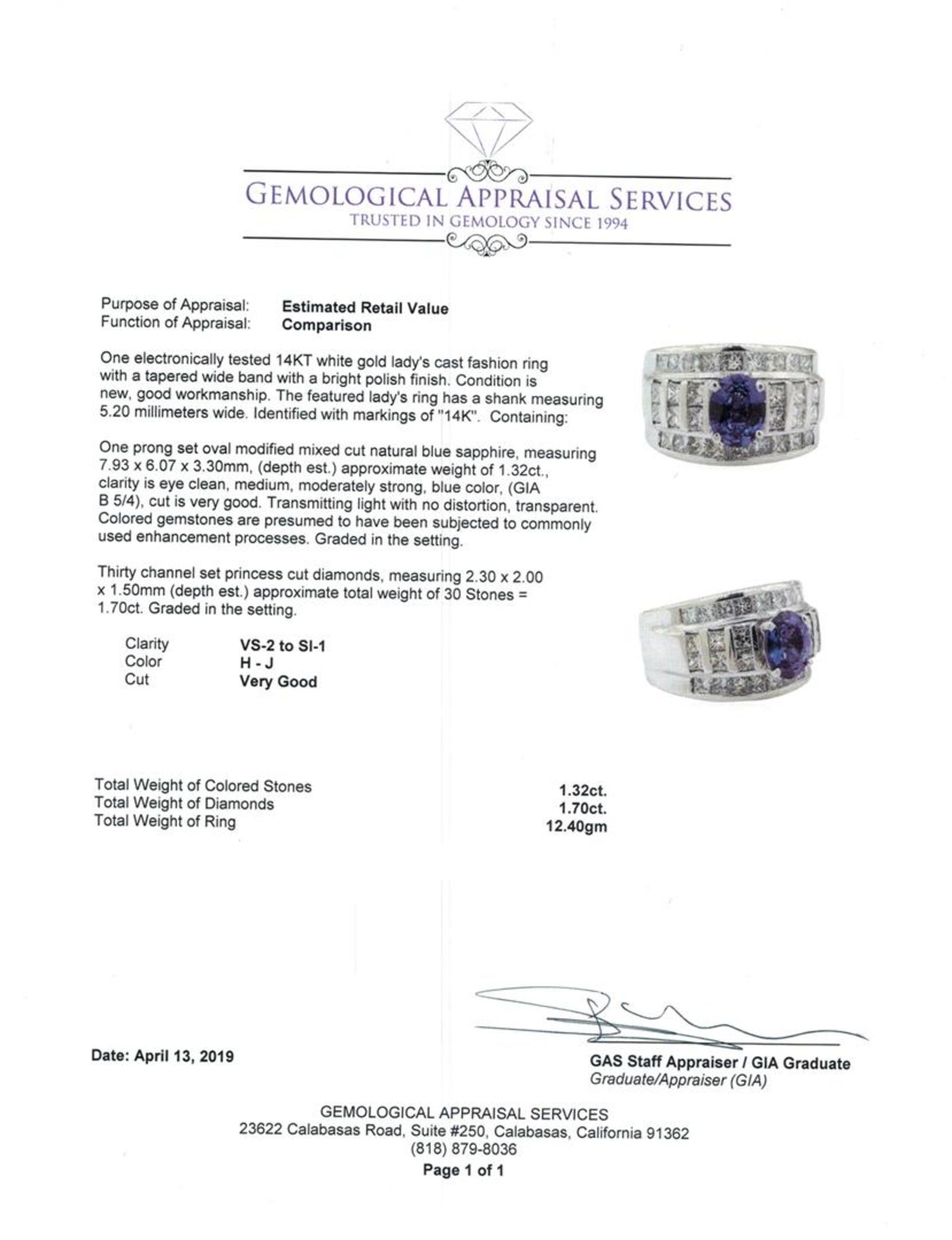 3.02 ctw Sapphire And Diamond Ring - 14KT White Gold - Image 5 of 5