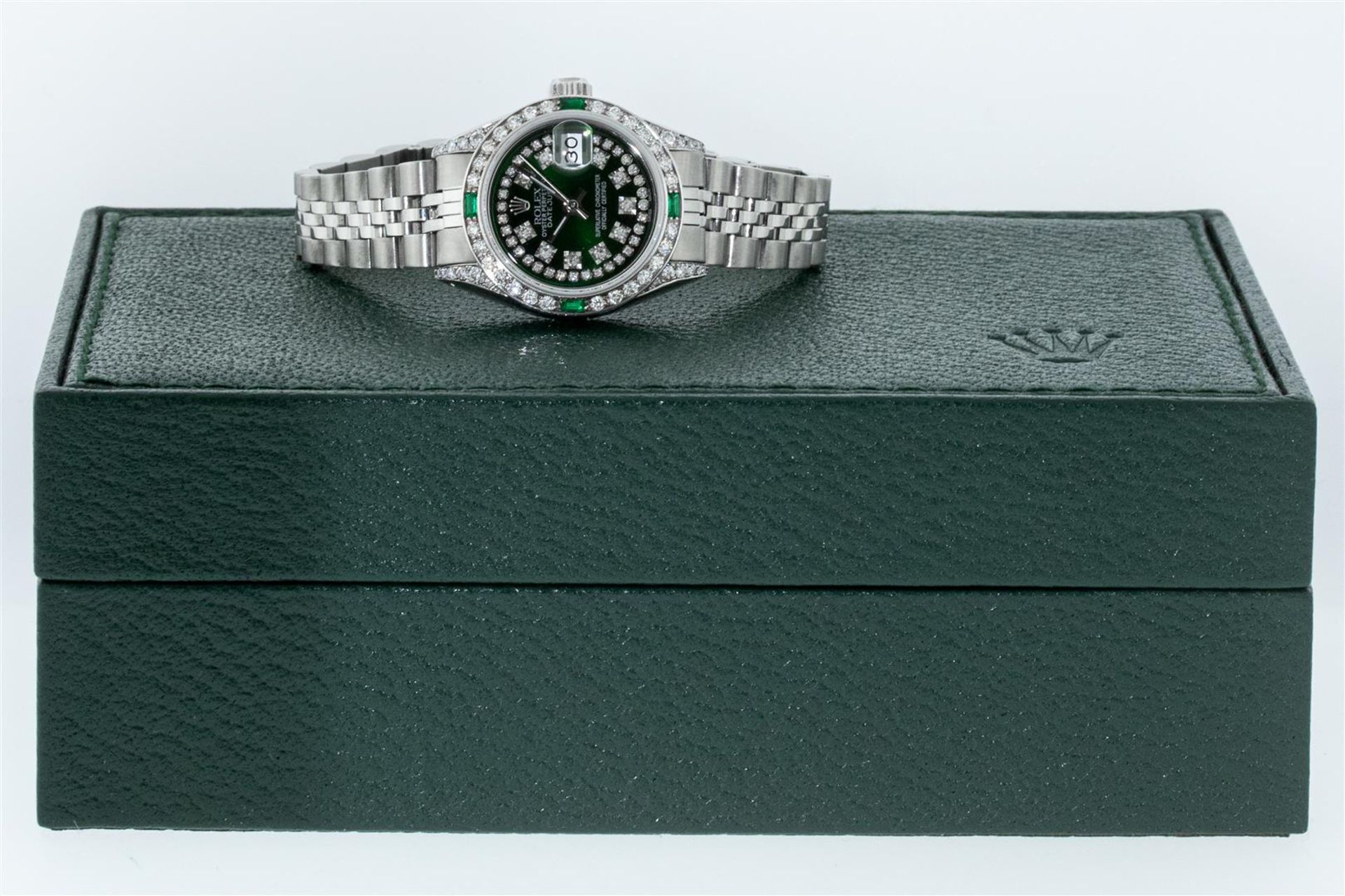 Rolex Ladies Stainless Steel 26MM Green Diamond Lugs Oyster Perpetual Datejust W - Image 5 of 9
