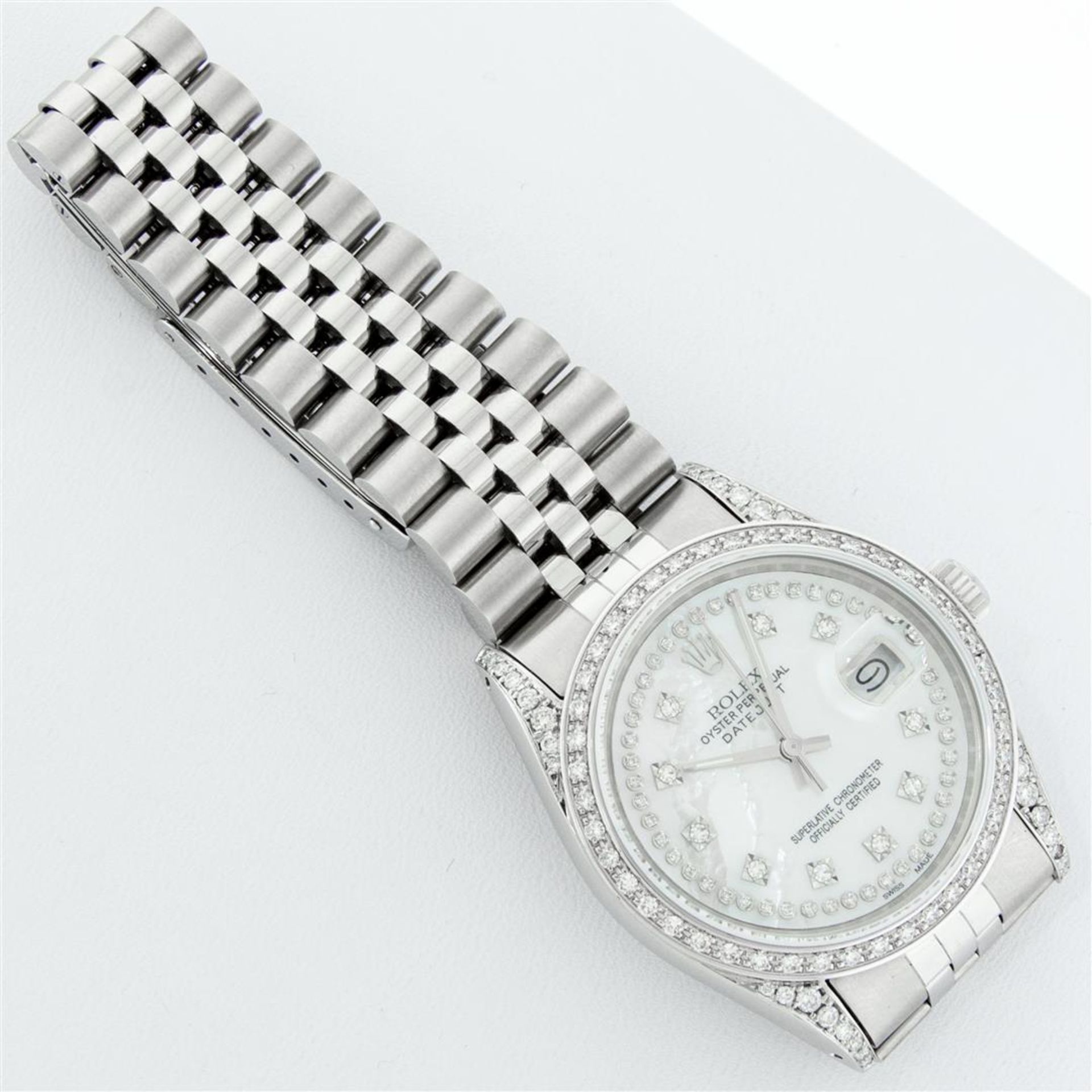 Rolex Mens Stainless Steel Mother Of Pearl Diamond Lugs Datejust Wristwatch - Image 6 of 9
