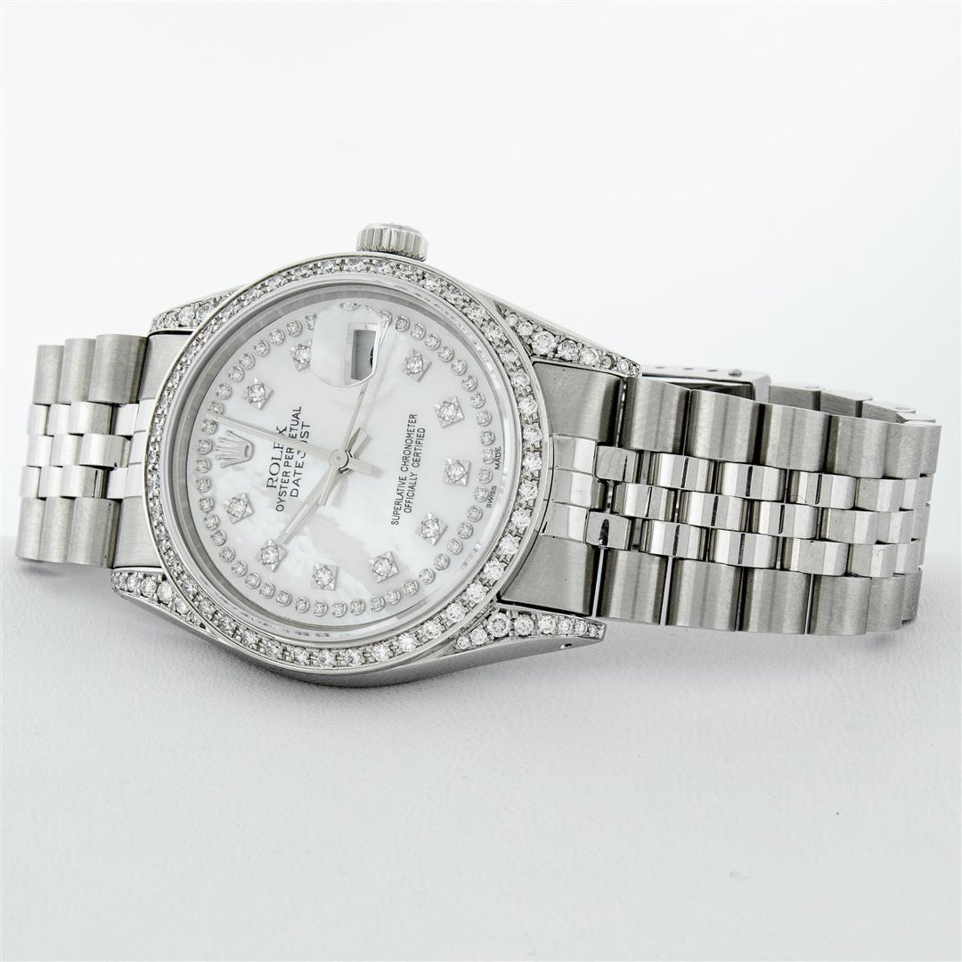 Rolex Mens Stainless Steel Mother Of Pearl Diamond Lugs Datejust Wristwatch - Image 4 of 9