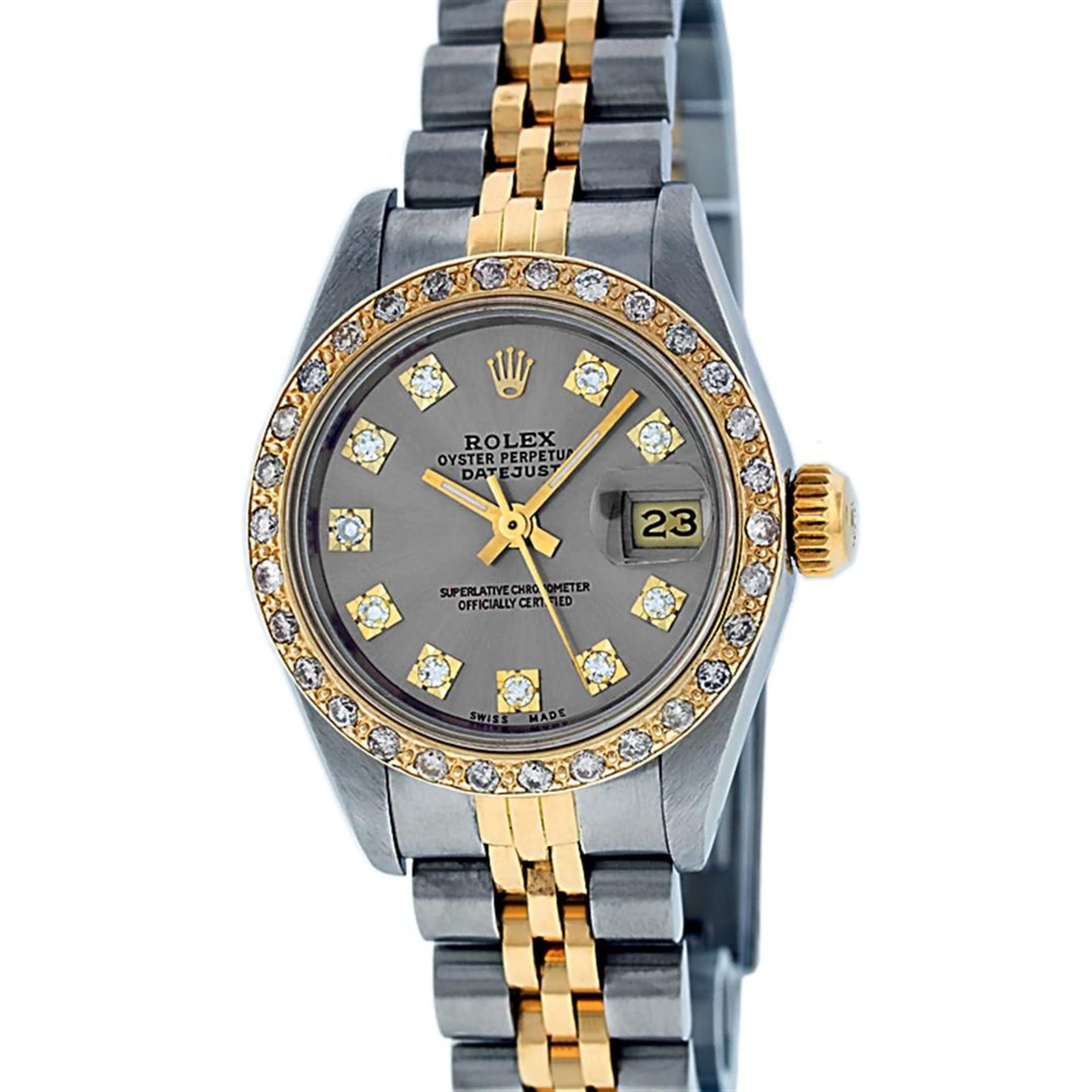 Rolex Ladies 2 Tone Slate Grey VS 26MM Diamond Datejust Oyster Perpetual Wristwa - Image 2 of 9