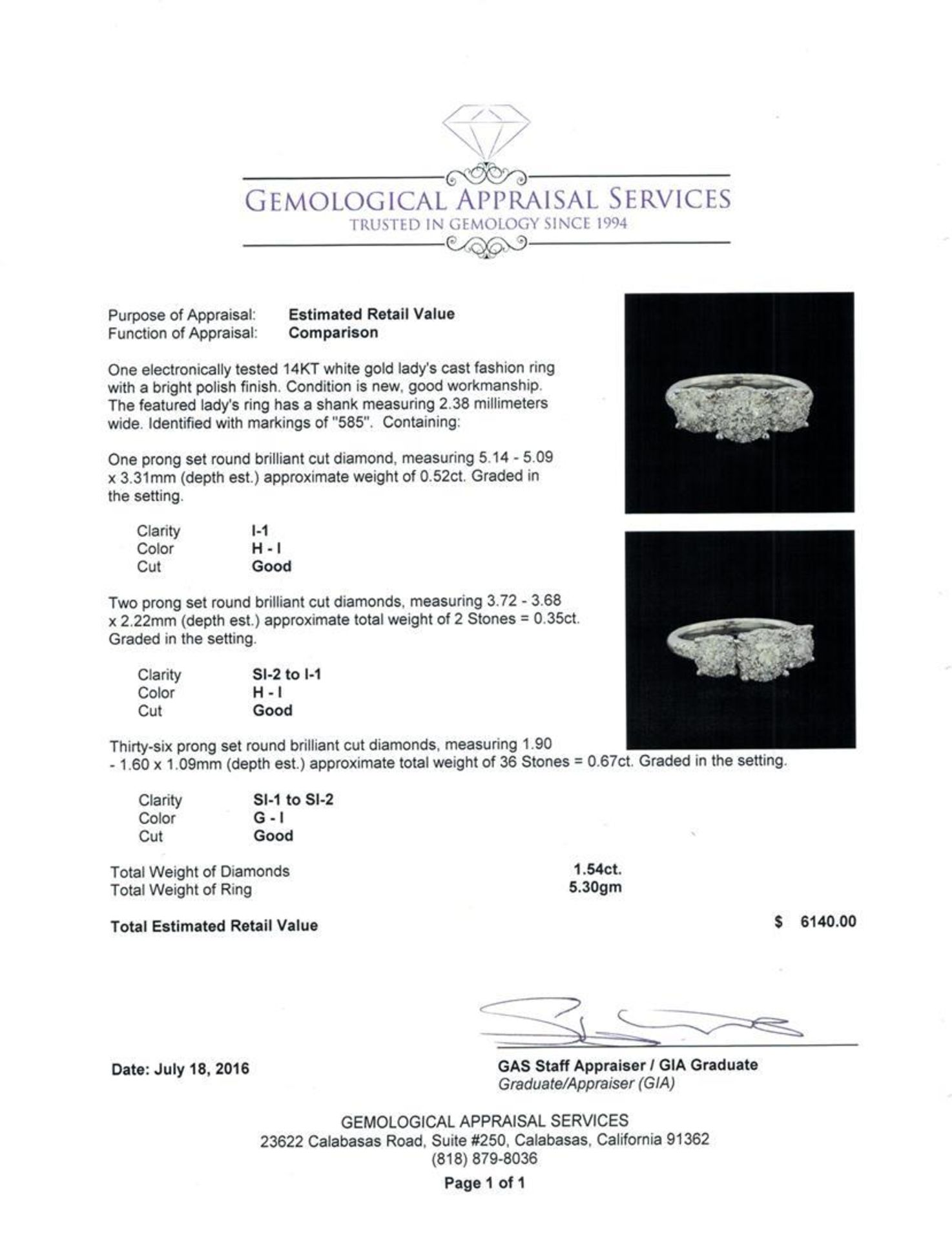 1.54 ctw Diamond Ring - 14KT White Gold - Image 5 of 5