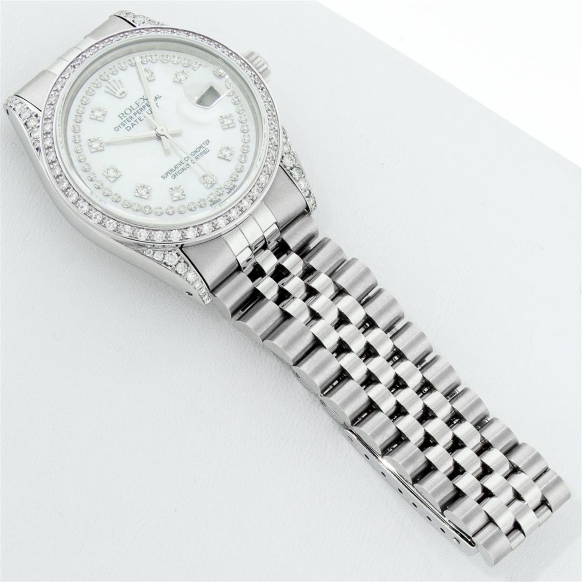 Rolex Mens Stainless Steel Mother Of Pearl Diamond Lugs Datejust Wristwatch - Image 7 of 9