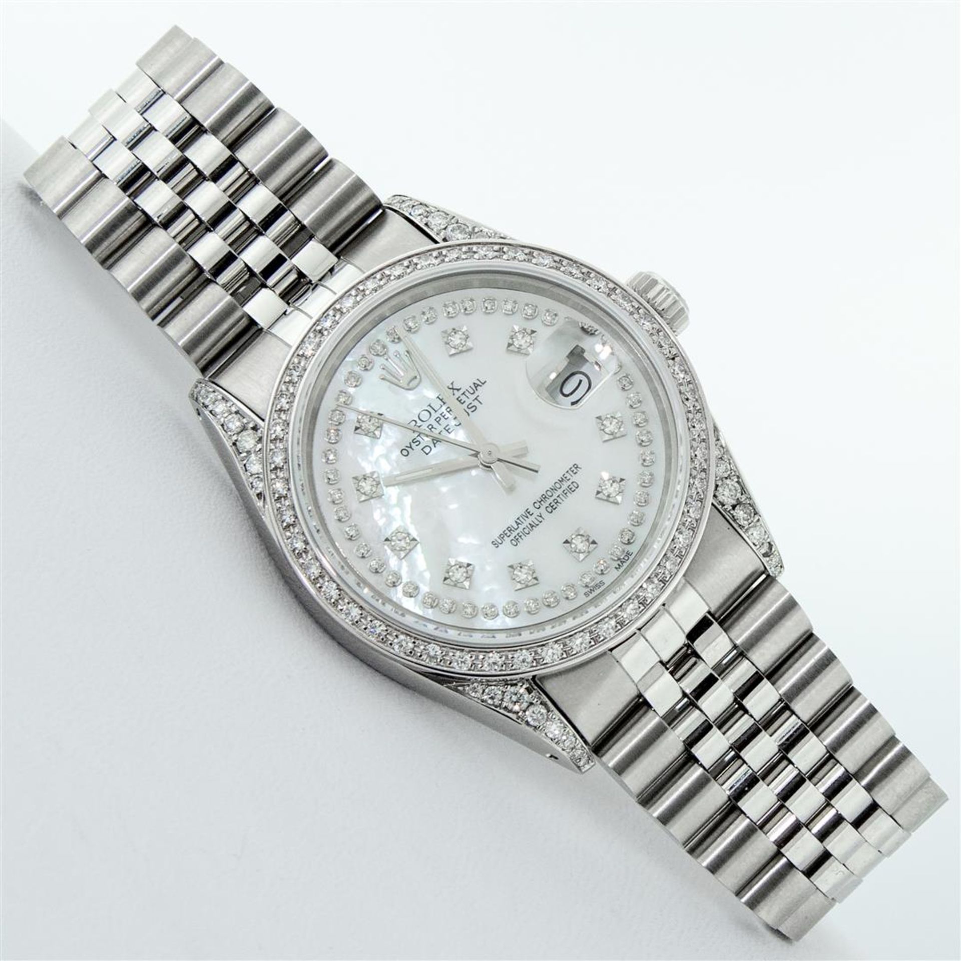 Rolex Mens Stainless Steel Mother Of Pearl Diamond Lugs Datejust Wristwatch - Image 3 of 9