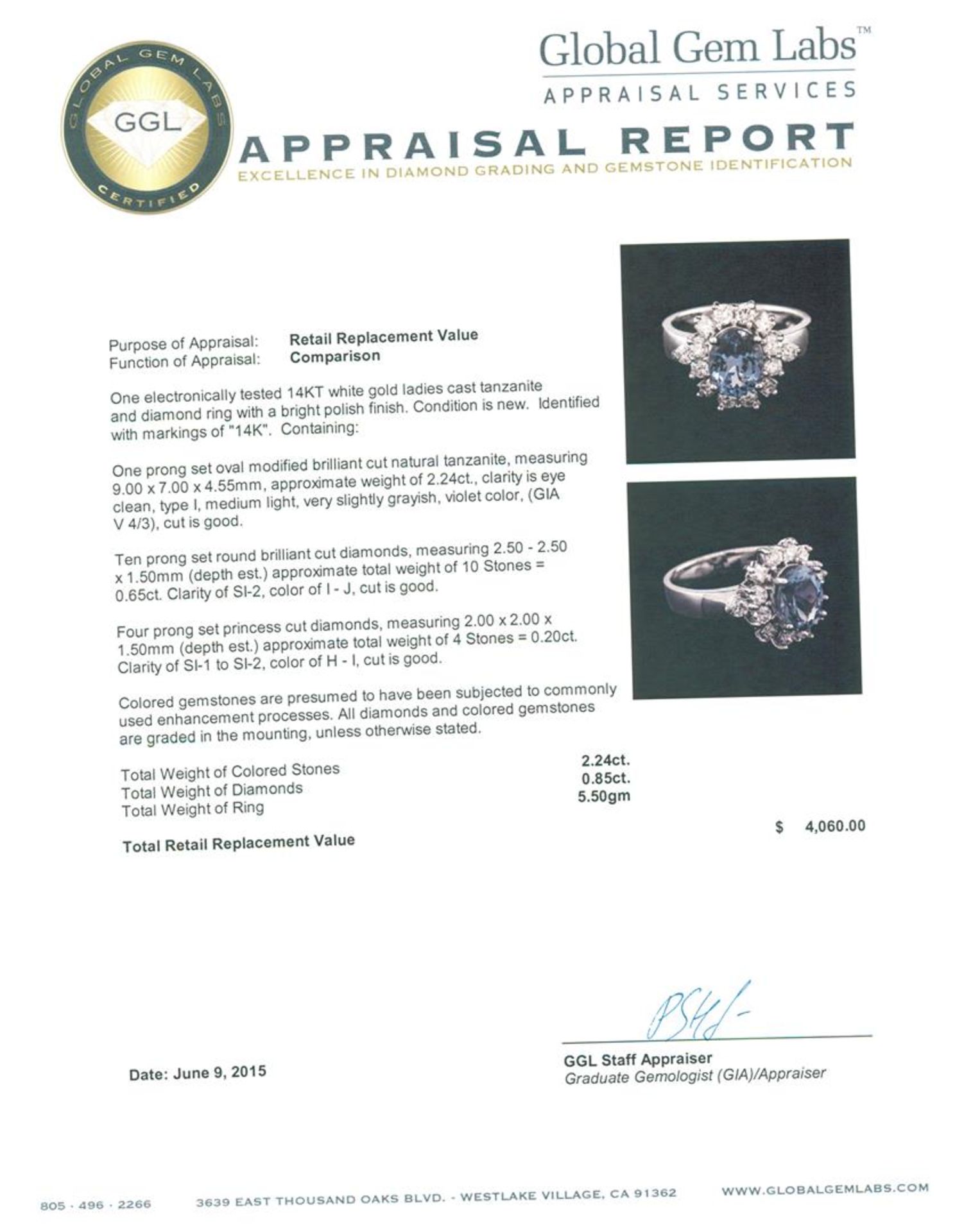 14KT White Gold 2.24 ctw Tanzanite and Diamond Ring - Image 3 of 3